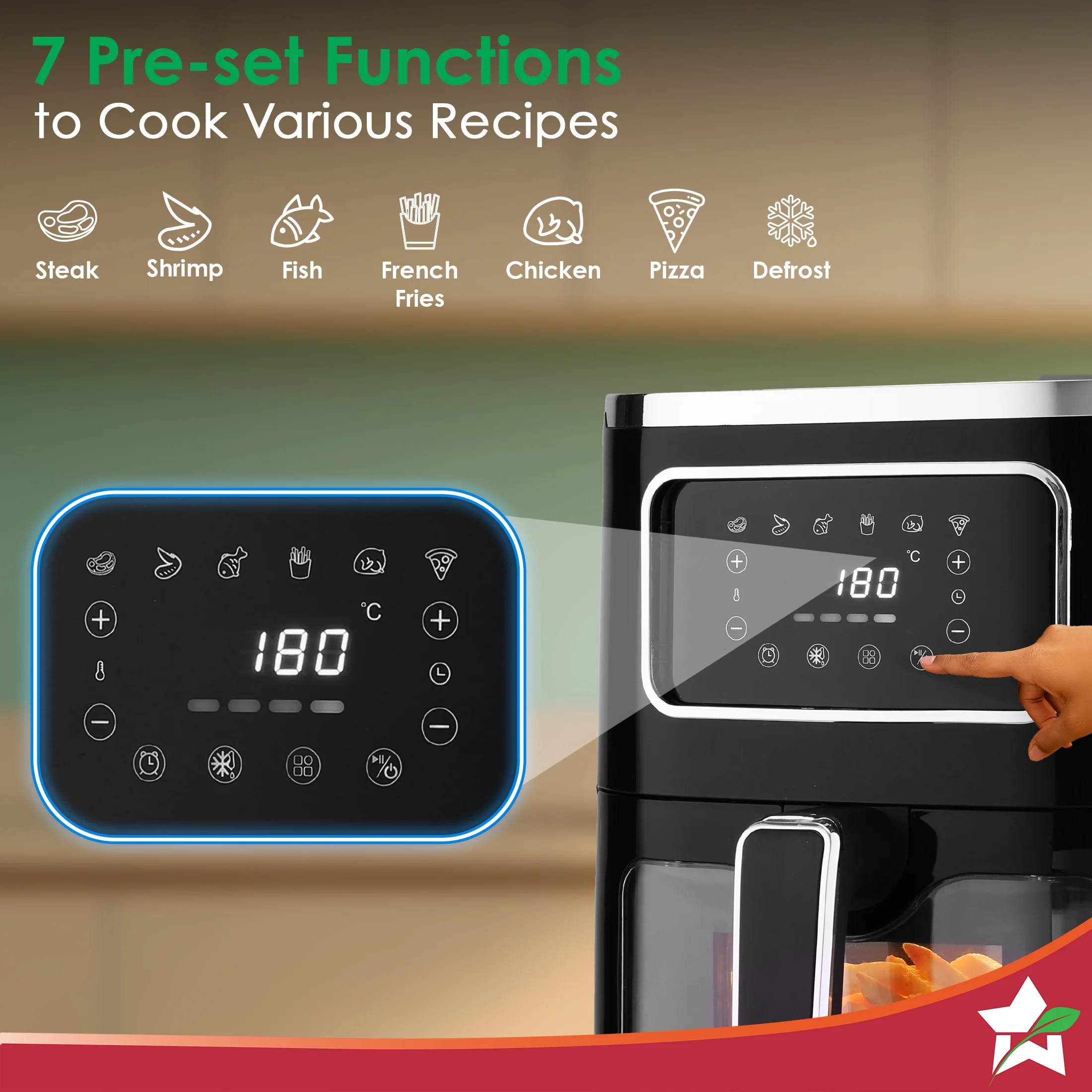 Platinum Plus Digital Air Fryer | 5L With Window & Light | Fry, Bake, Grill, Roast | 7 Pre-set Options | French Fries, Tikkis, Grilled Veggies, Muffins | Non-stick Basket | 2 Year Warranty - Image 5