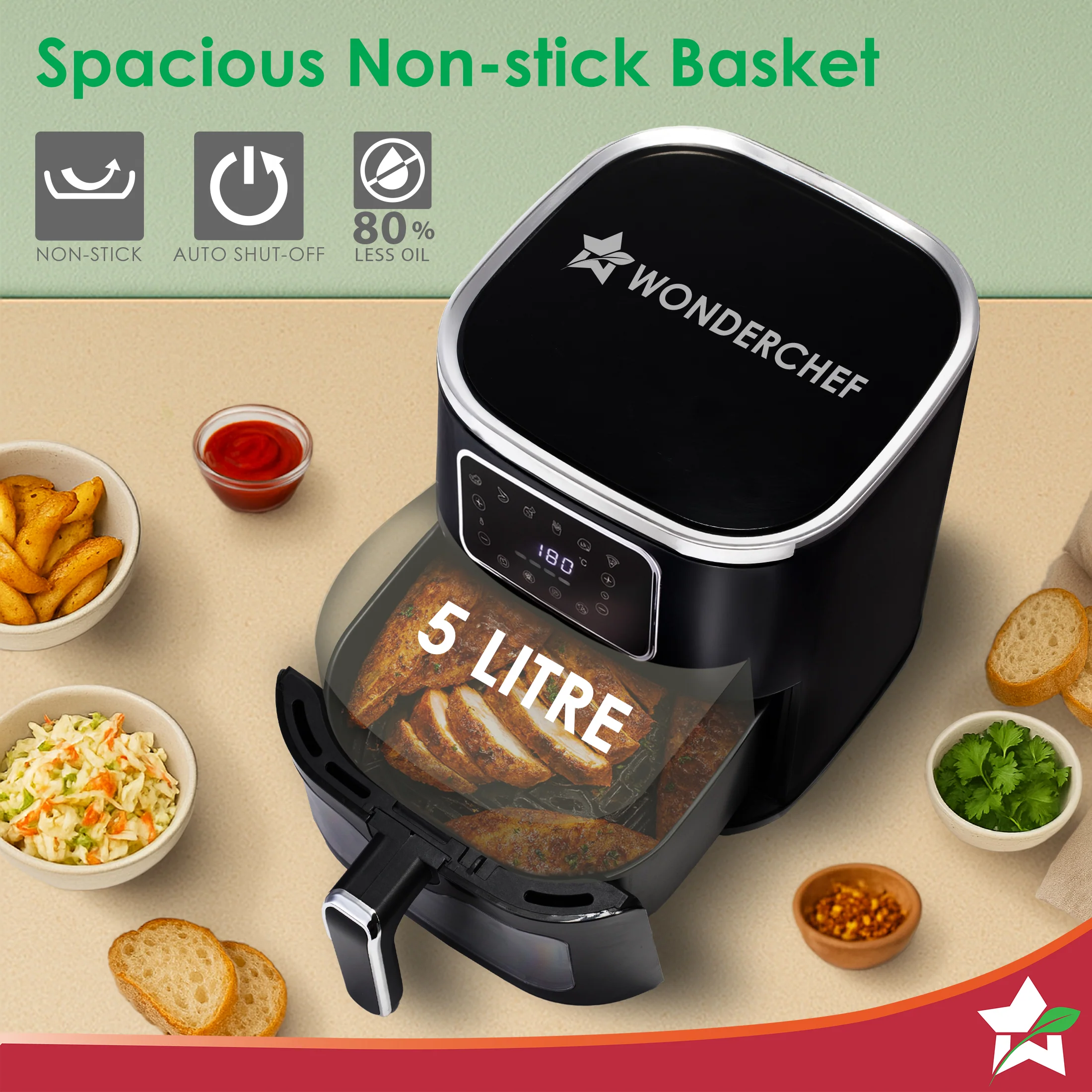 Platinum Plus Digital Air Fryer | 5L With Window & Light | Fry, Bake, Grill, Roast | 7 Pre-set Options | French Fries, Tikkis, Grilled Veggies, Muffins | Non-stick Basket | 2 Year Warranty - Image 8