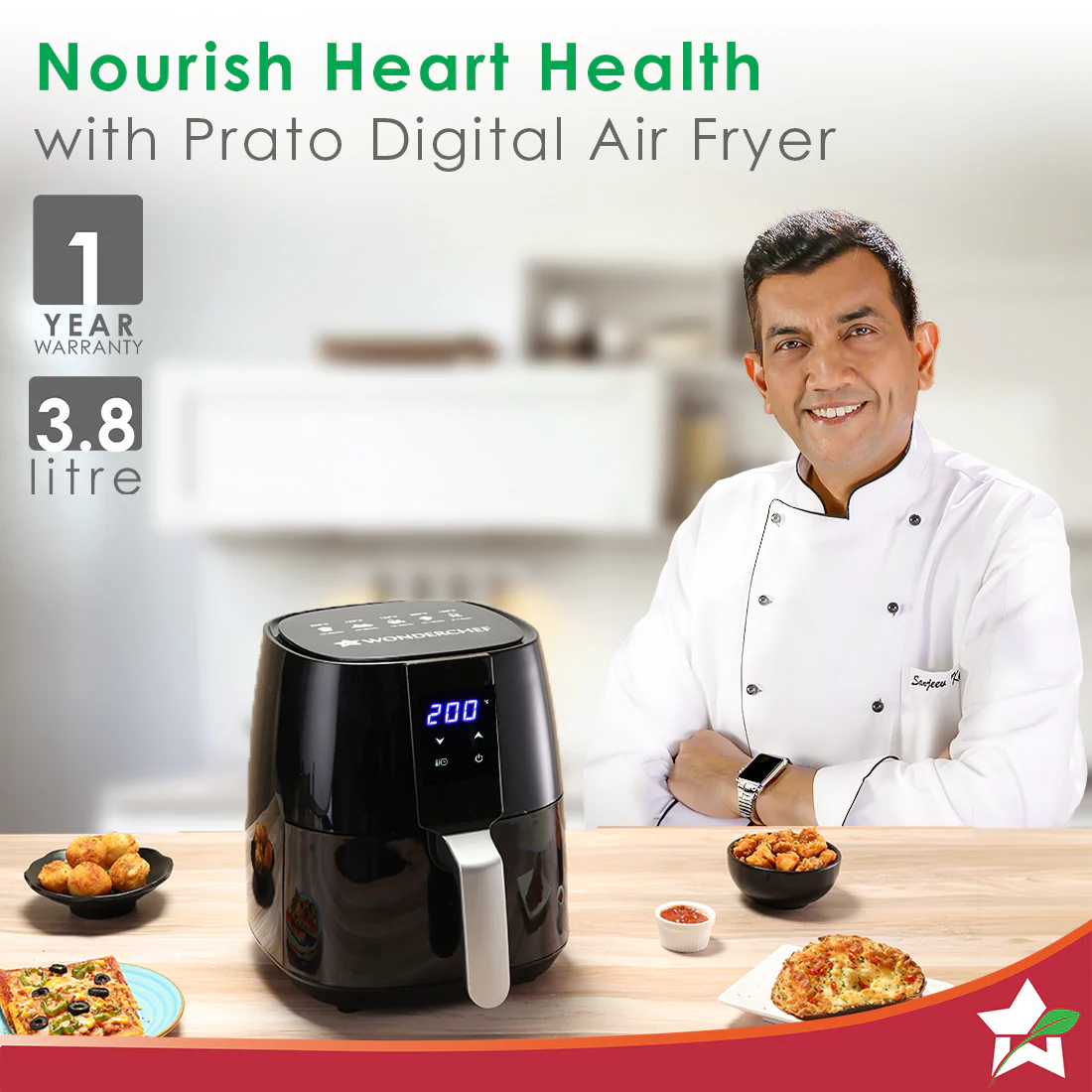 Prato Digital Air Fryer for Home and Kitchen with 5 Pre-set Menu|3.8 Litres Non-stick Basket| Fry, Grill, Bake & Roast| Rapid Air Technology| Auto Shut-Off| Healthy Cooking with 99% less Fat| Sleek & Compact| 1450 Wattage| Black|1 Year Warranty - Image 2