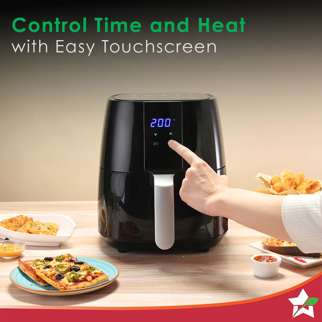 Prato Digital Air Fryer for Home and Kitchen with 5 Pre-set Menu|3.8 Litres Non-stick Basket| Fry, Grill, Bake & Roast| Rapid Air Technology| Auto Shut-Off| Healthy Cooking with 99% less Fat| Sleek & Compact| 1450 Wattage| Black|1 Year Warranty - Image 6