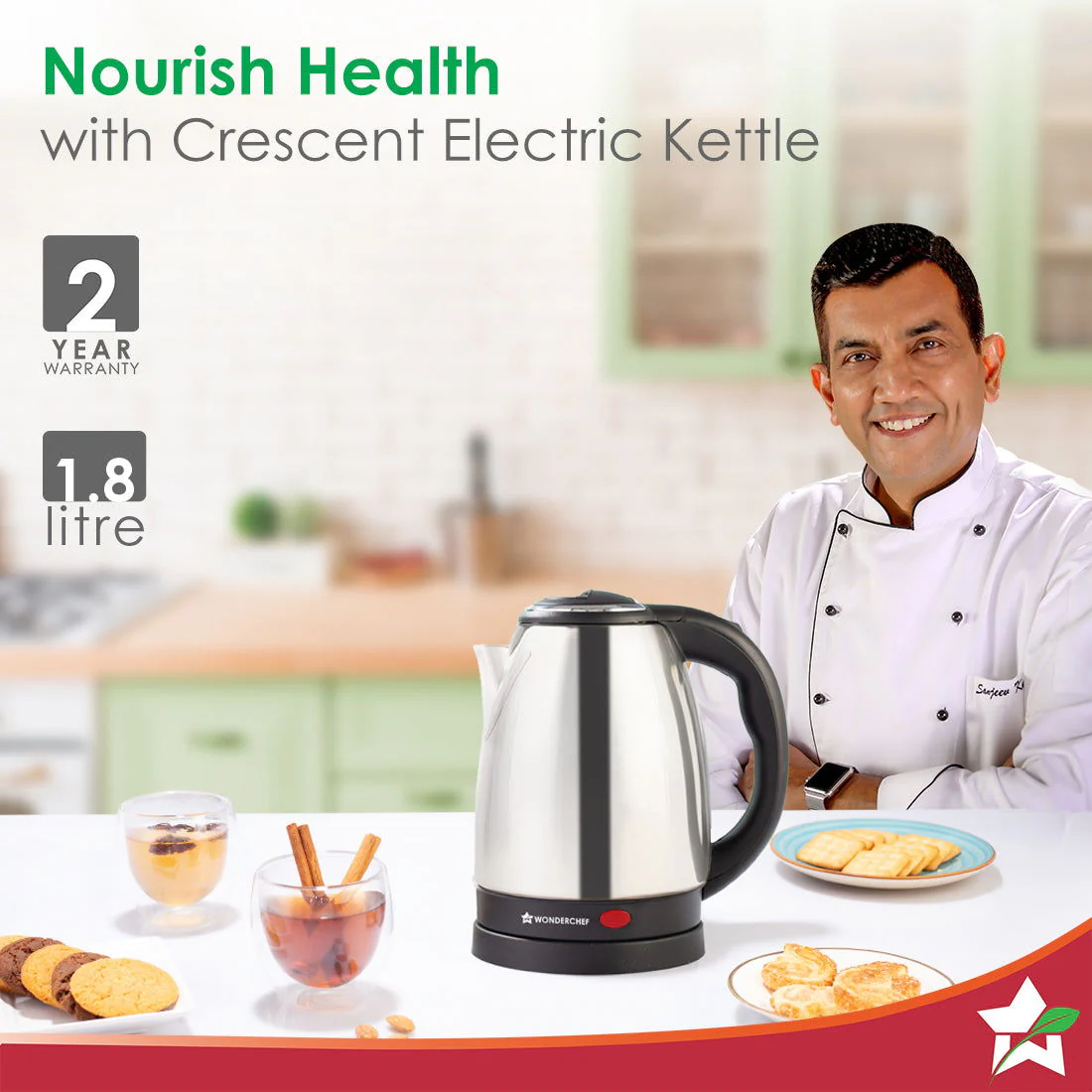 Prato Plus Griller (800W) & Crescent Electric Kettle | Healthy Non-stick Aluminium Grill Plates | Sleek and Compact Design | 1.8 L Kettle Capacity | Boil Water in 5 Mins - Image 3