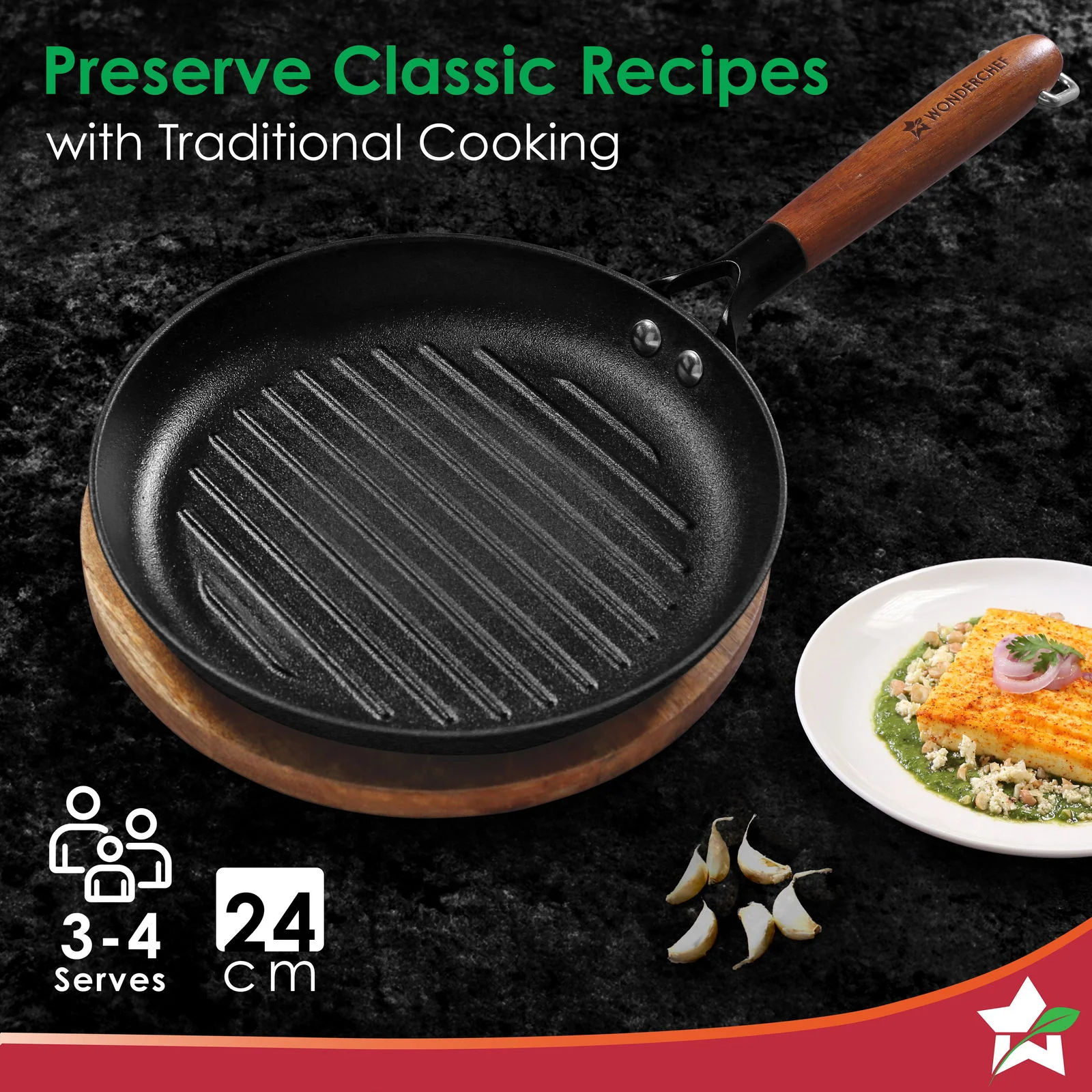 Pre-Seasoned Ferro Light 24cm Grill Pan| 2.5MM | Acacia Wooden Handles | Gravity Moulding Technology | No Chemical Coating |10 Year Warranty - Image 8