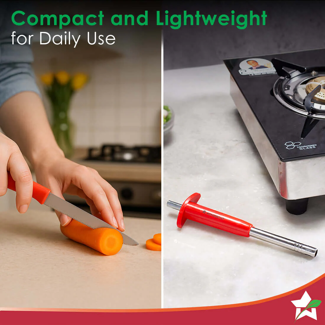 Premium Kitchen Gas Igniter/Lighter and Knife Combo of 2 Pcs., Stainless-steel, Use at Home & Restaurant, Unbreakable, Easy Grip, Long-lasting, Rust-proof, Regular Size, 1 Yr Warranty - Image 4