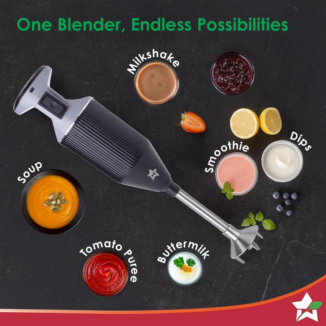 Prima Plus Electric 250W Hand Blender | Portable | Hot & Cold Blending | Food Grade SS Blades | 2 Speed Button | 3 Removable Blades for Blending, Whisking, Chopping | Make Puree, Baby Food, Soup, Smoothie | Wall Mount Holder | 2 Years Warranty | Black - Image 4
