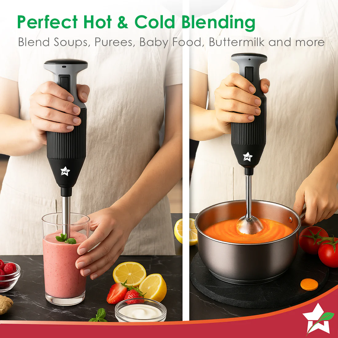 Prima Plus Electric 250W Hand Blender | Portable | Hot & Cold Blending | Food Grade SS Blades | 2 Speed Button | 3 Removable Blades for Blending, Whisking, Chopping | Make Puree, Baby Food, Soup, Smoothie | Wall Mount Holder | 2 Years Warranty | Black - Image 8
