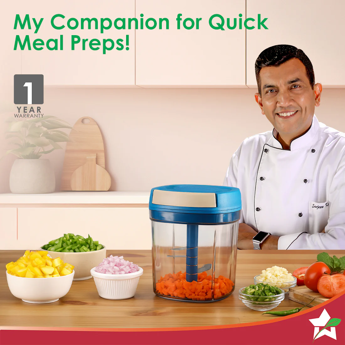 Pulse Vegetable String Chopper | Vegetable Cutter | 900ml | 6 Sharp Stainless-steel Blades for Precise Cutting | Transparent Bowl | Anti-slip Design | 1-Year Warranty - Image 2