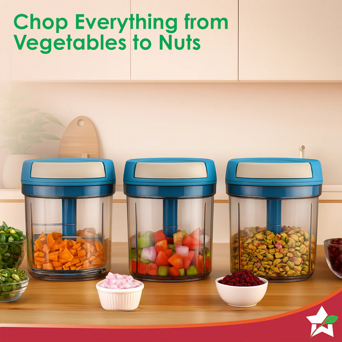 Pulse Vegetable String Chopper | Vegetable Cutter | 900ml | 6 Sharp Stainless-steel Blades for Precise Cutting | Transparent Bowl | Anti-slip Design | 1-Year Warranty - Image 3