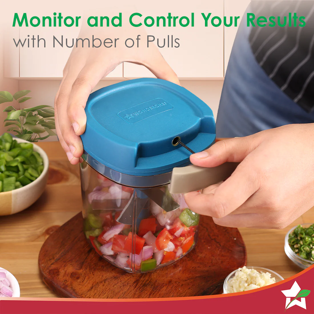 Pulse Vegetable String Chopper | Vegetable Cutter | 900ml | 6 Sharp Stainless-steel Blades for Precise Cutting | Transparent Bowl | Anti-slip Design | 1-Year Warranty - Image 4