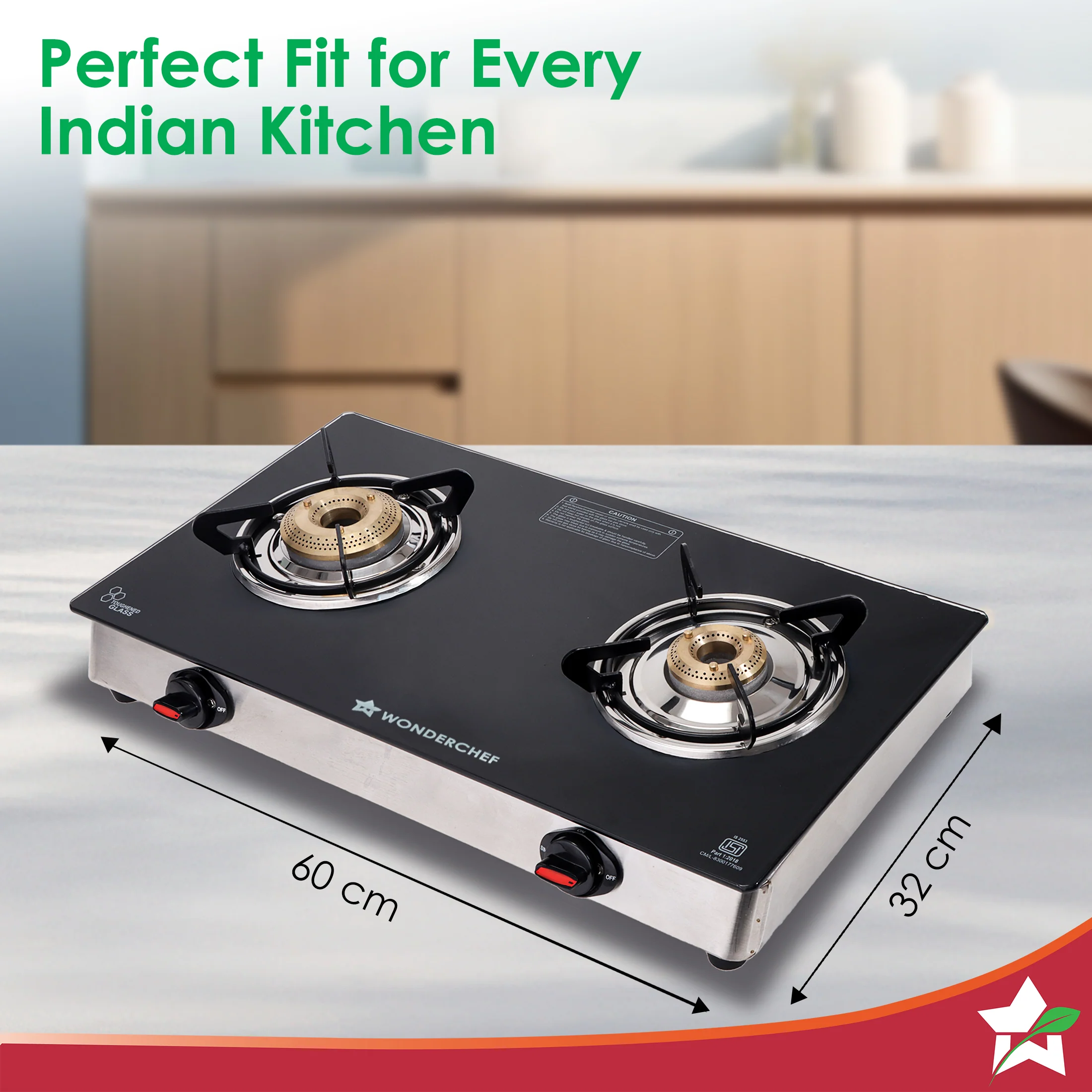 Regal 2 Brass Burner Gas Stove, LPG Gas Stove for Kitchen, ISI Toughened Glass Surface, SS Frame, Spill-proof Design, Ergonomic Knobs, 2-Yr Warranty - Image 3