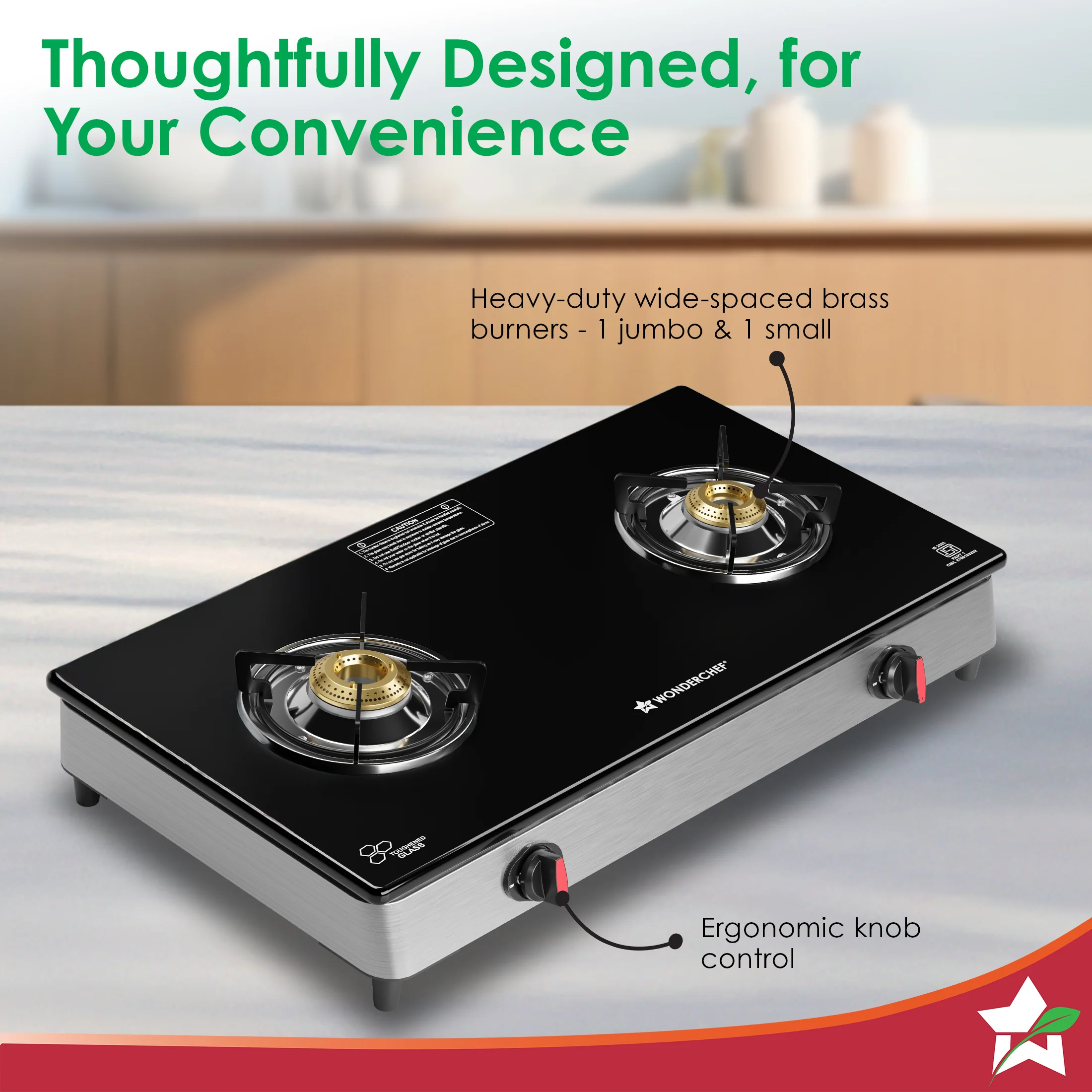 Regal 2 Brass Burner Gas Stove, LPG Gas Stove for Kitchen, ISI Toughened Glass Surface, SS Frame, Spill-proof Design, Ergonomic Knobs, 2-Yr Warranty - Image 6