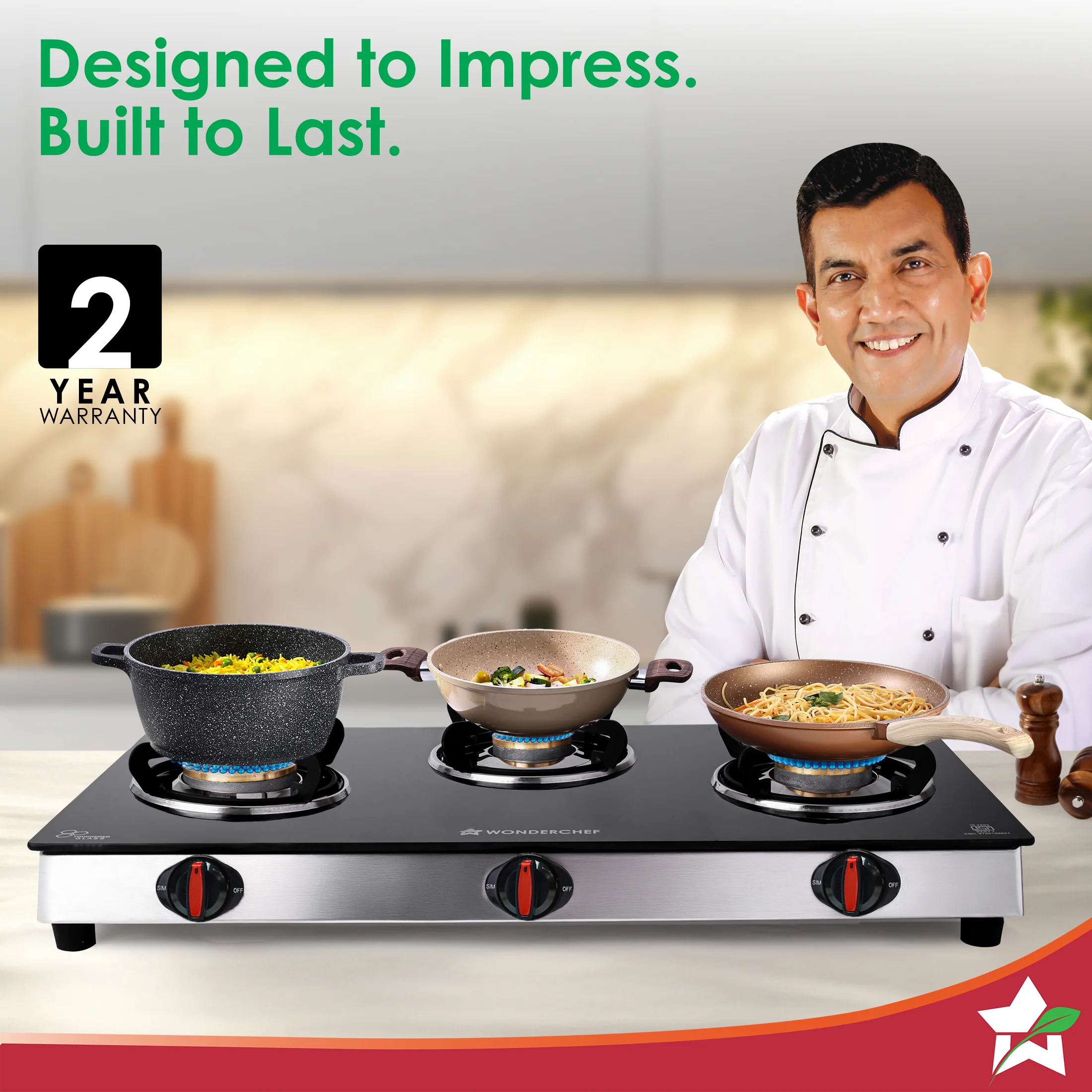 Regal 3 Brass Burner Gas Stove, LPG Gas Stove for Kitchen, ISI Toughened Glass Surface, SS Frame, Spill-proof Design, Ergonomic Knobs, 2-Yr Warranty - Image 2