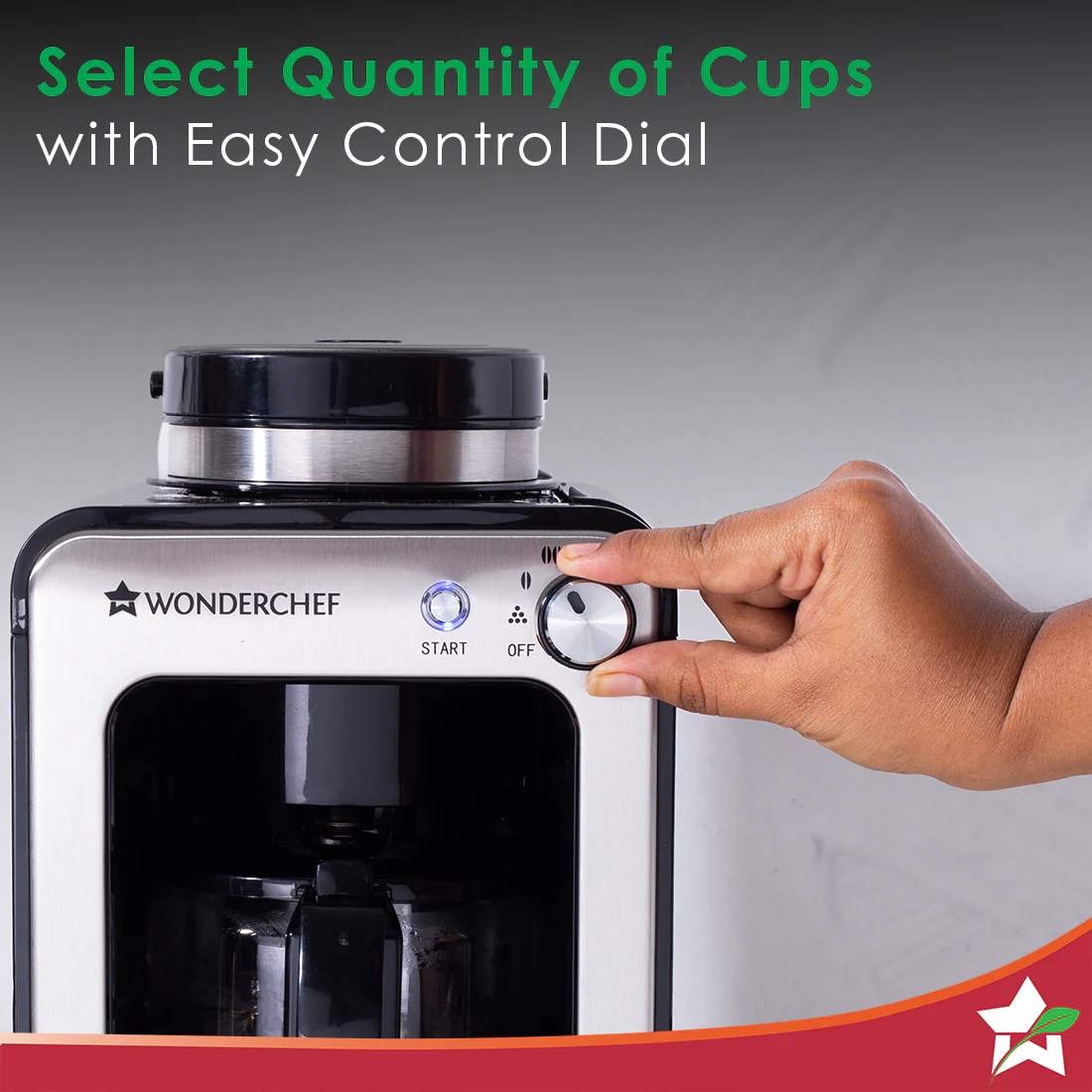 Regalia Bean-to-Cup Brew Coffee Maker with Coffee Bean Grinder | Freshly Ground Aromatic Coffee Powder | Brews 4 cups | Glass Carafe | Easy Control Dial | 2 Years Warranty | Steel - Image 3