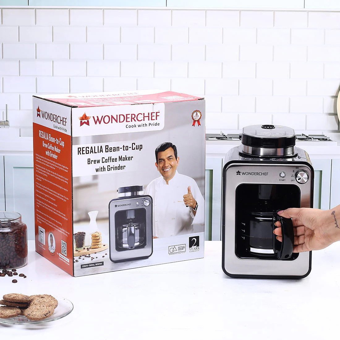Regalia Bean-to-Cup Brew Coffee Maker with Coffee Bean Grinder | Freshly Ground Aromatic Coffee Powder | Brews 4 cups | Glass Carafe | Easy Control Dial | 2 Years Warranty | Steel - Image 6
