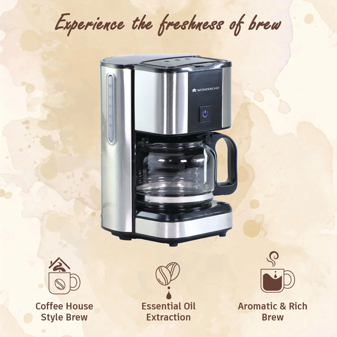 Regalia Brew Coffee Maker 550 W | Stainless Steel Body | 700ml Borosilicate Glass Carafe | Auto Shut Off | Removable Cone Filter | 7 Cups Coffee | Perfect Gifting Option | Black & Silver | 2 Year Warranty - Image 2