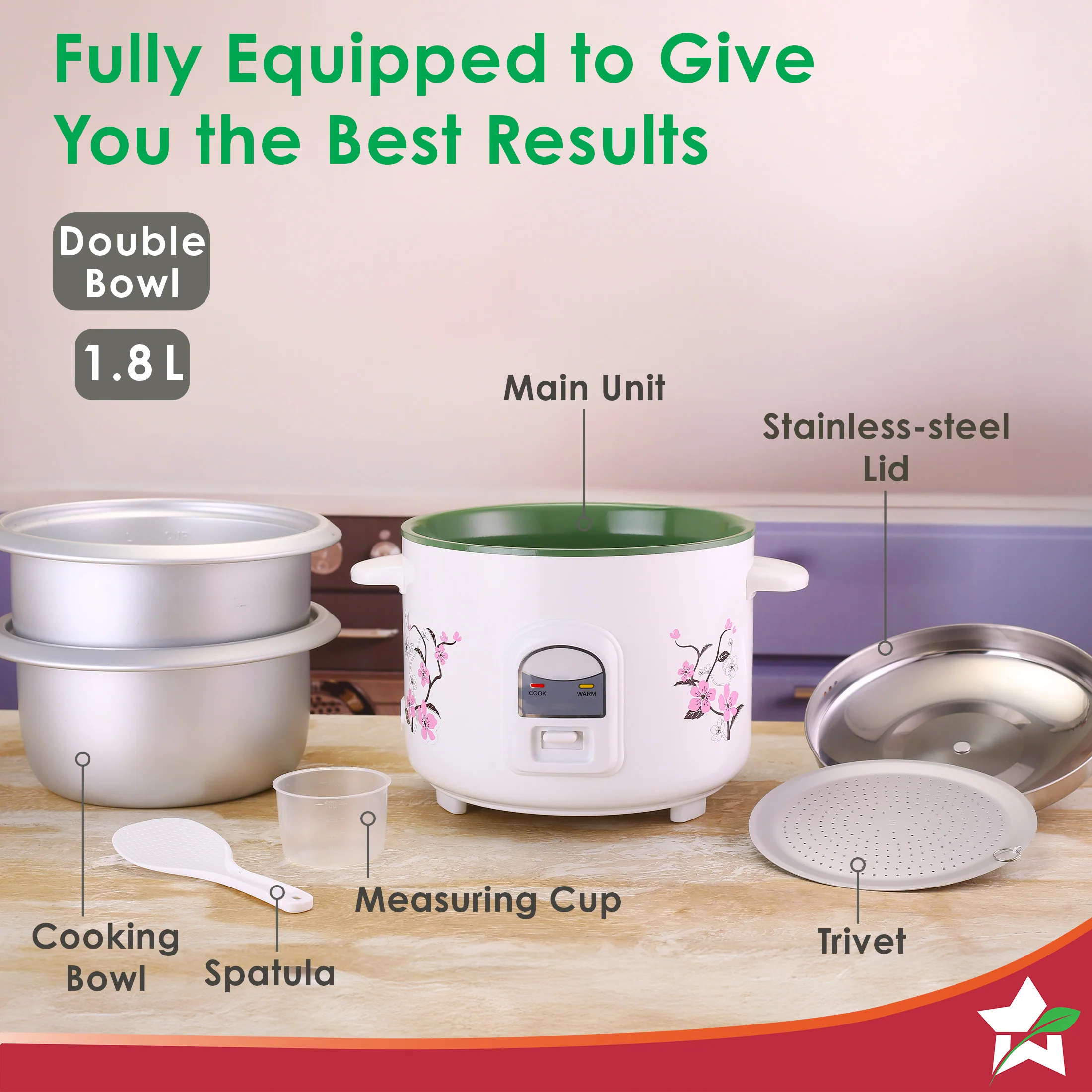 Regalia Electric Rice Cooker | 1.8 L, 700W | 2 Non-stick Bowls Serve 7-8 | Keep Warm Function | Uniform Cooking | Steam Veggies, Make Pulao, Khichdi, Momos | 2-Year Warranty - Image 4