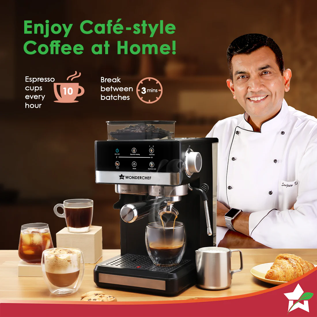 Regalia Semi-automatic Espresso Machine & Coffee Grinder, 20-bar Pressure, Café-style Espresso with Freshly Ground Beans, Hot & Cold Brew, 20 Grinding Options, Perfect Gift Option, 2-Yr Warranty - Image 2