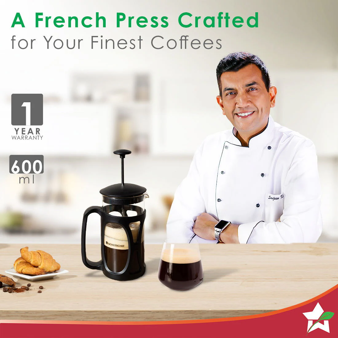 French Press Coffee & Tea Maker 600 ml | Premium Heat Resistant Borosilicate Glass Carafe in SS Housing | 4 Level Filtration System | SS Plunger with Mesh | 3-4 Cups of Coffee | Brews in Just 3 Minutes | Black | 1 Year Warranty - Image 2