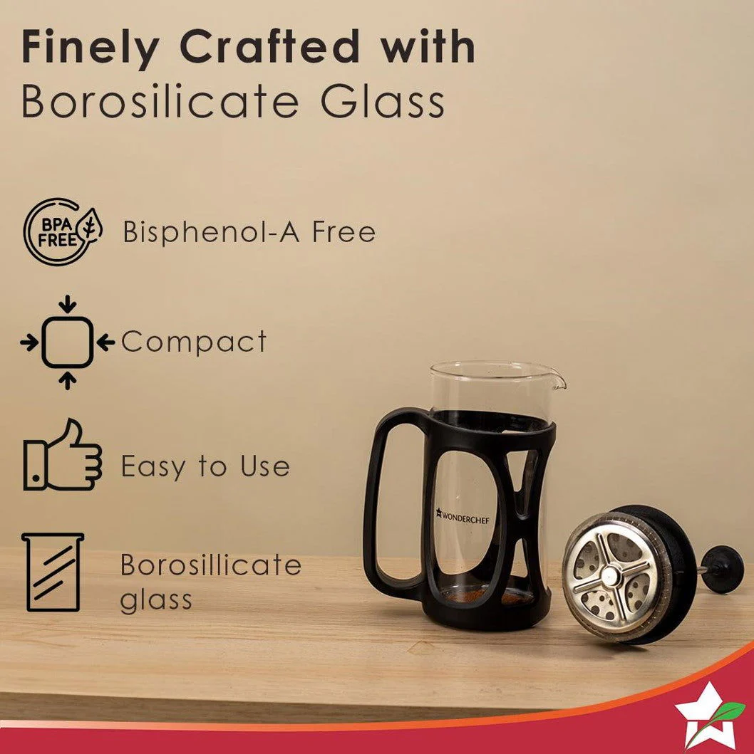 French Press Coffee & Tea Maker 600 ml | Premium Heat Resistant Borosilicate Glass Carafe in SS Housing | 4 Level Filtration System | SS Plunger with Mesh | 3-4 Cups of Coffee | Brews in Just 3 Minutes | Black | 1 Year Warranty - Image 3