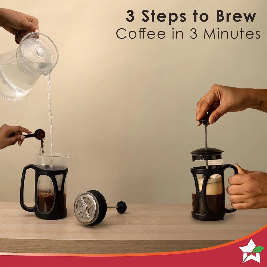 French Press Coffee & Tea Maker 600 ml | Premium Heat Resistant Borosilicate Glass Carafe in SS Housing | 4 Level Filtration System | SS Plunger with Mesh | 3-4 Cups of Coffee | Brews in Just 3 Minutes | Black | 1 Year Warranty - Image 4