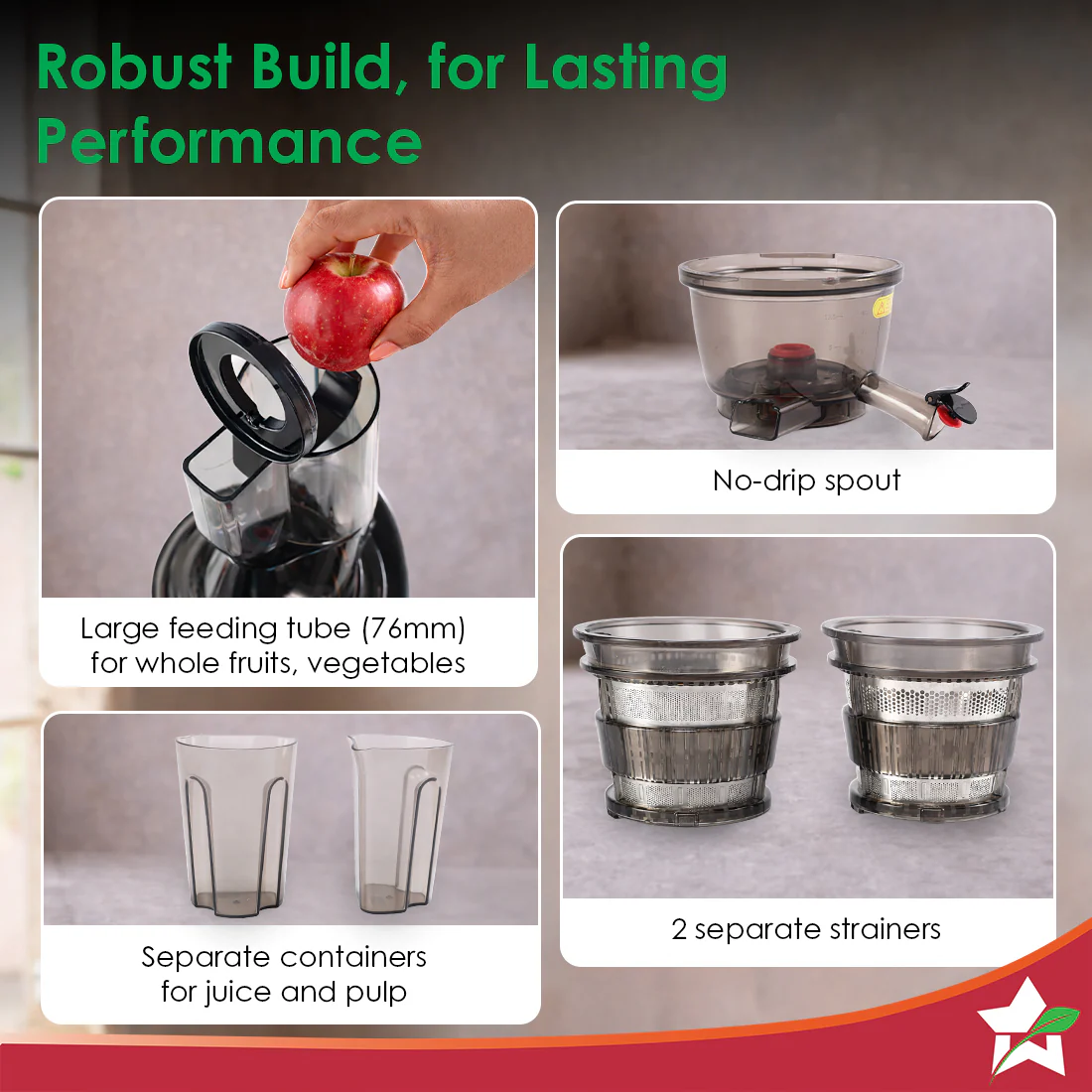Regalia Full Fruit Cold Press Slow Juicer | 55 RPM Slow Juicer Retains Higher Nutrients | 240W powerful DC motor | Easy to Clean | 5-Year Motor Warranty - Image 3