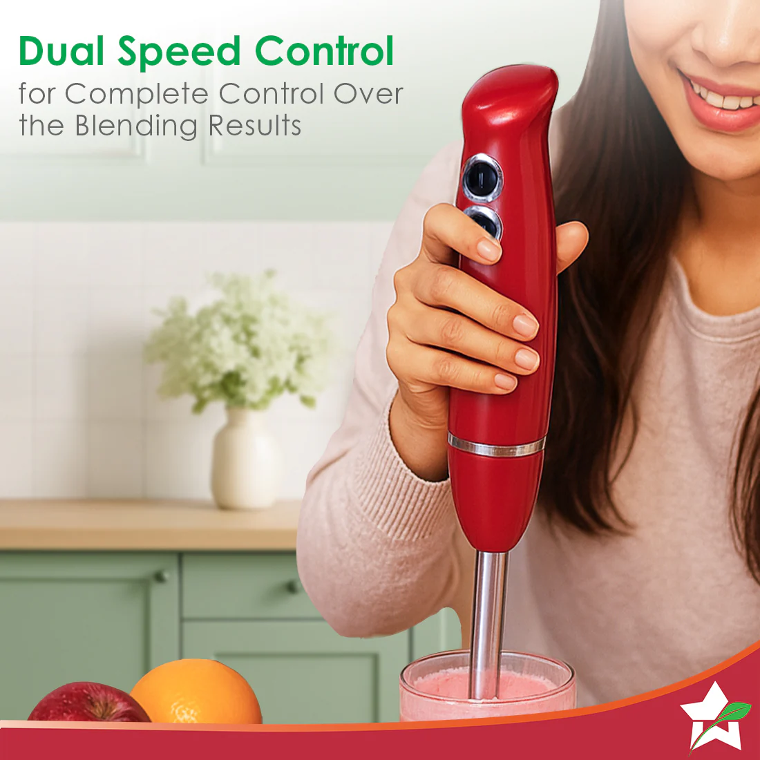 Regalia Hand Blender Mixer | 350W | Sharp Stainless-steel Blades | Dual Speed Settings | For Hot & Cold Blending | Detachable Blending Arm | For Smoothies, Soups, Purees | 2-Year Warranty | Red - Image 4