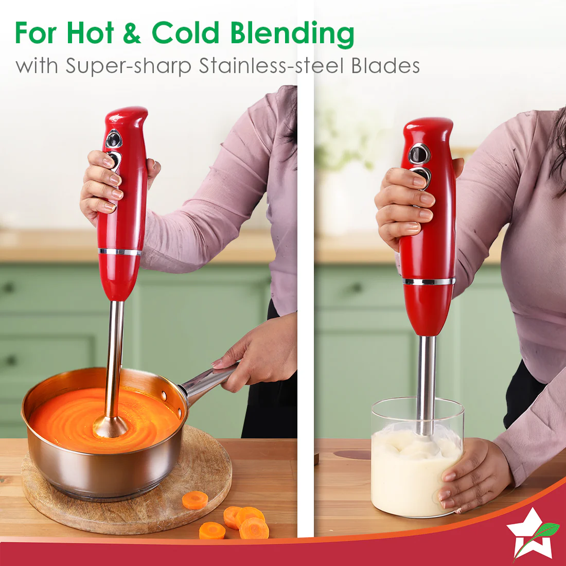 Regalia Hand Blender Mixer | 350W | Sharp Stainless-steel Blades | Dual Speed Settings | For Hot & Cold Blending | Detachable Blending Arm | For Smoothies, Soups, Purees | 2-Year Warranty | Red - Image 6
