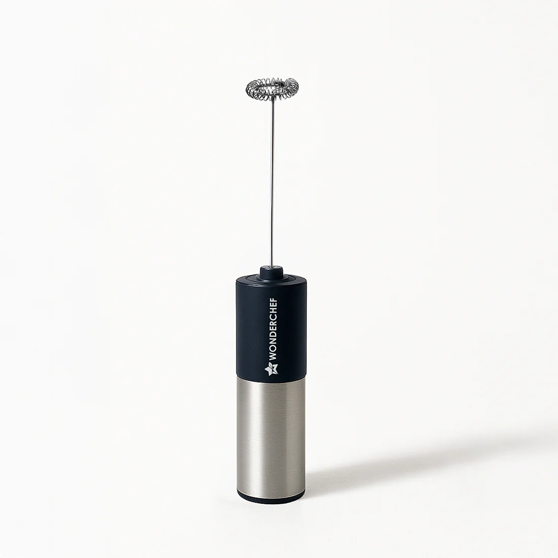Wonderchef Regalia Milk Frother | Rich and Creamy Froth in Seconds | Stainless Steel Body & Whisk | AA Battery Operated | Blend Lassi, Cold Coffee, Gym Shakes, Whipped Cream | Easy to Clean | Black