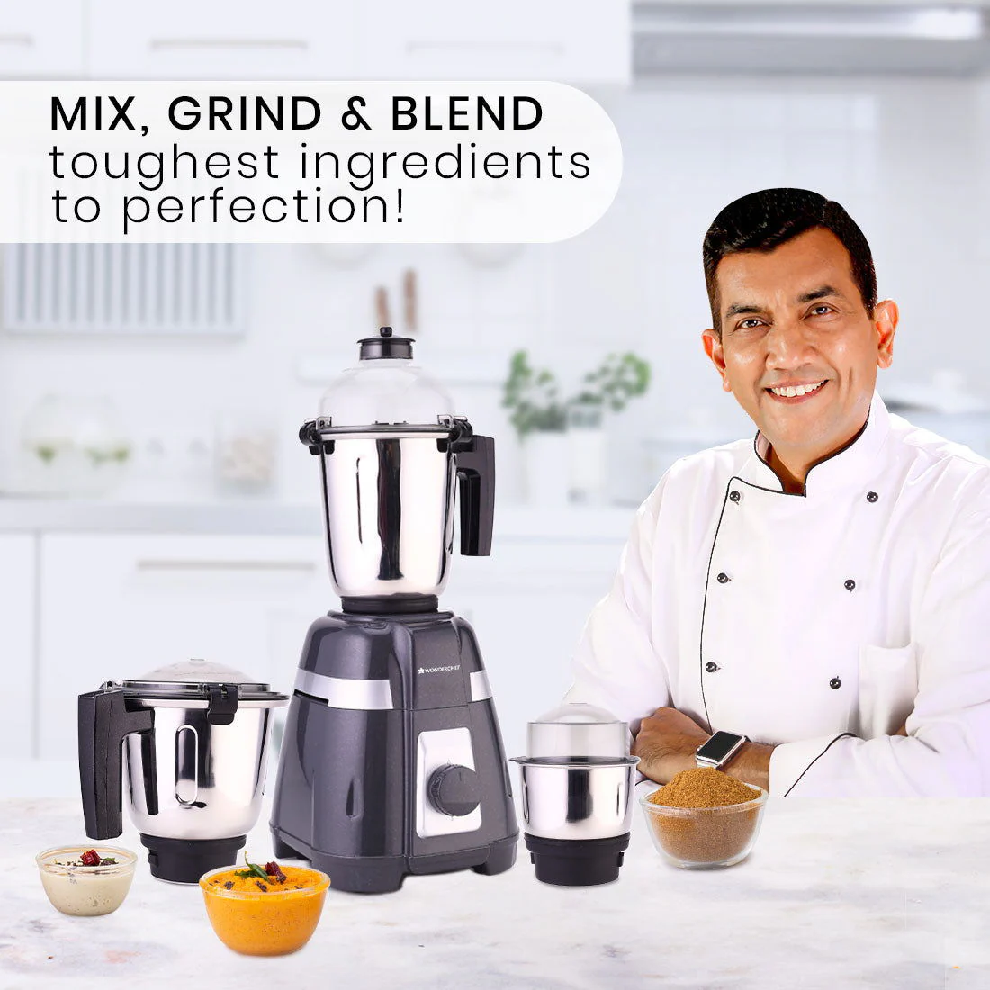 Regalia Mixer Grinder 750W, 230V~50Hz, 3 Stainless Steel Jars, Black, 5 Years Warranty - Image 3