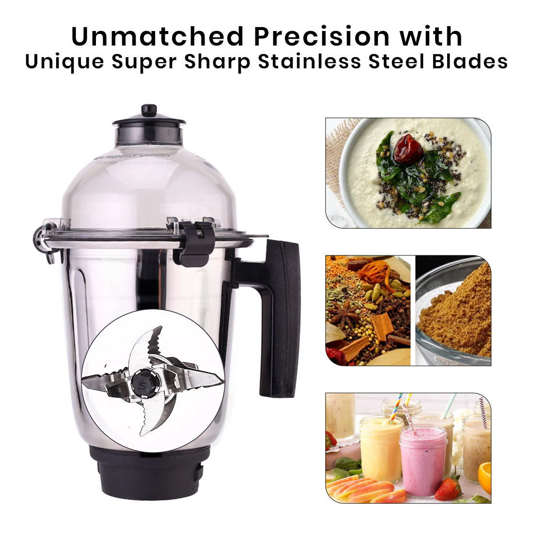 Regalia Mixer Grinder 750W, 230V~50Hz, 3 Stainless Steel Jars, Black, 5 Years Warranty - Image 5