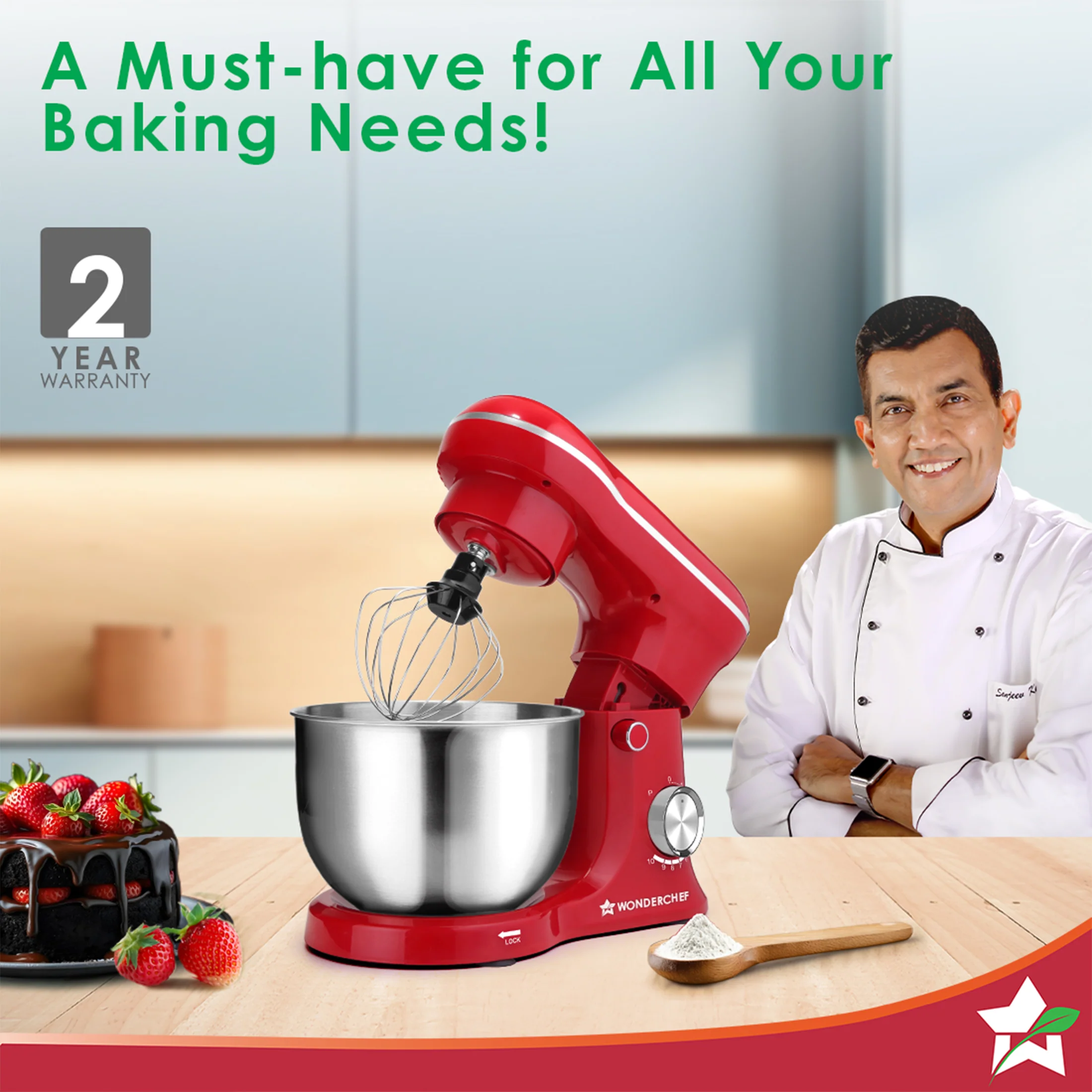 Regalia Neo Stand Mixer | 5.5L Stainless-steel Bowl | 10-speed Setting | 4 Attachments | Whisk, Whip, Beat, Mix | For Cake & Pizza Doughs, Creams, Salad Dressings, Eggs | 2 Year Warranty | Red - Image 2