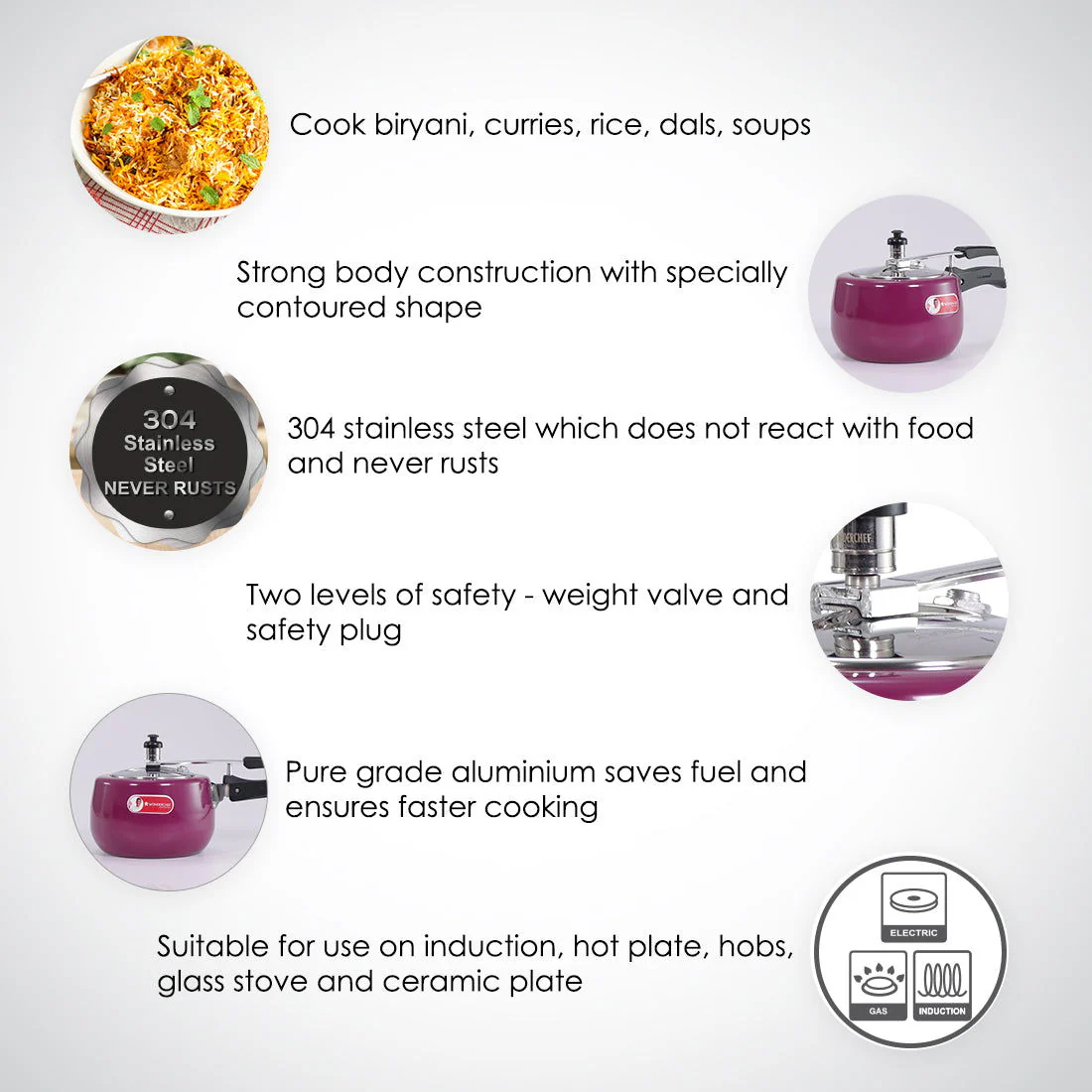 Regalia Induction Base 3L Pressure Cooker with Inner Lid, 2 Years Warranty, Purple - Image 6