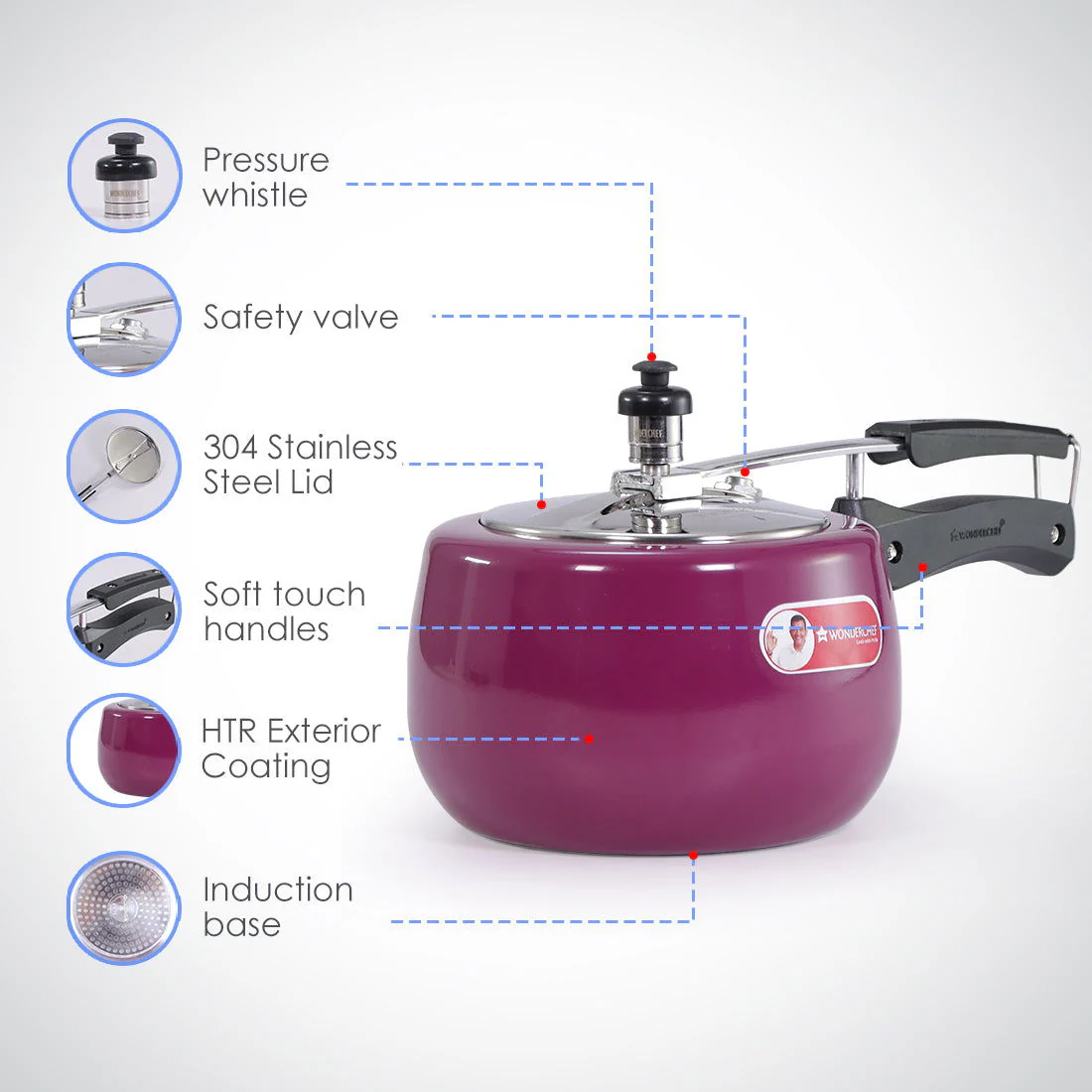 Regalia Induction Base 3L Pressure Cooker with Inner Lid, 2 Years Warranty, Purple - Image 7