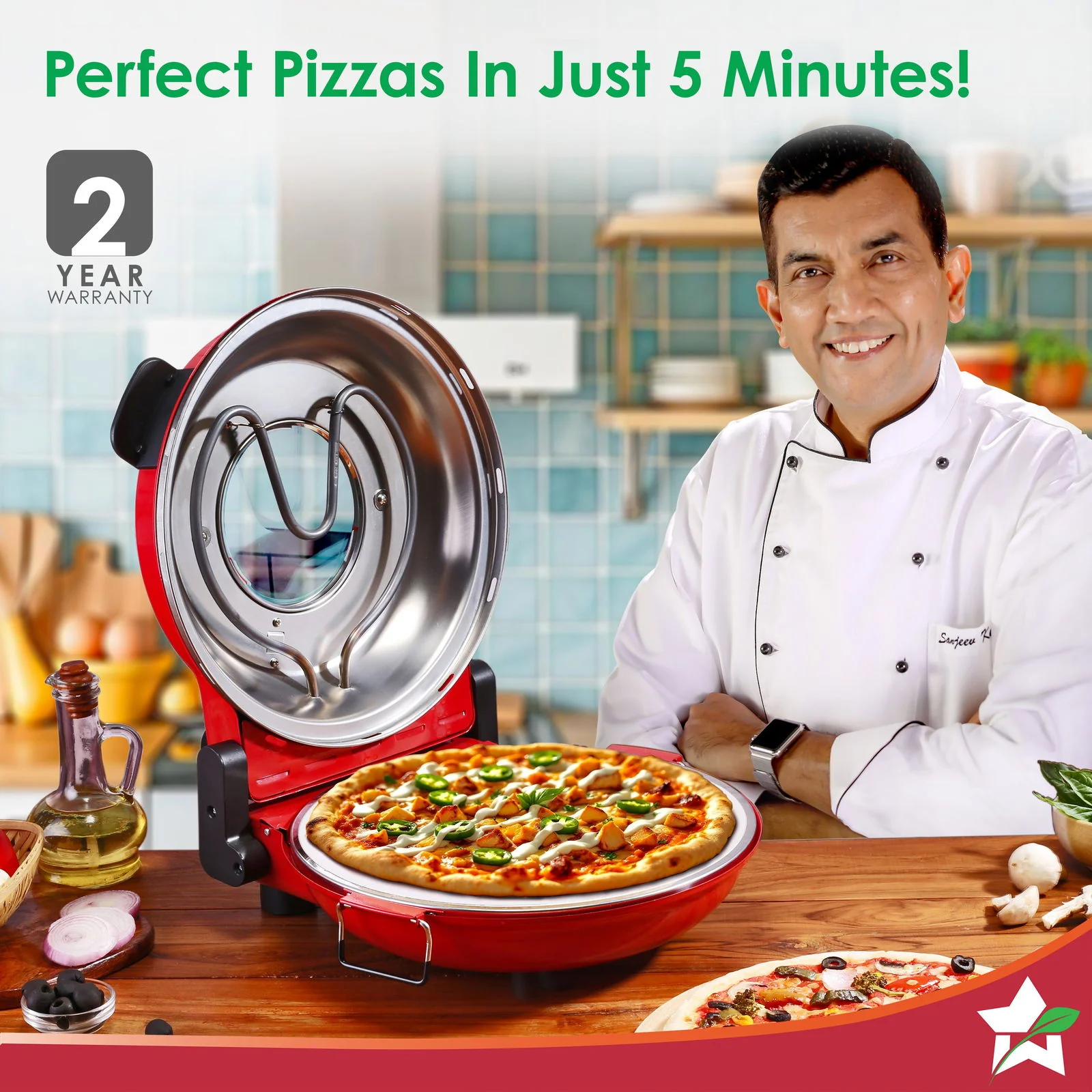 Wonderchef Regalia Pizza Maker | Crispy Pizzas in 5 Minutes with Rapid Cooking over 450°C | Wood-Fired Pizza-Like Taste | Lava Stone Base for Golden Crust | 1200W, 12-in Diameter | 2-Year Warranty - Image 2