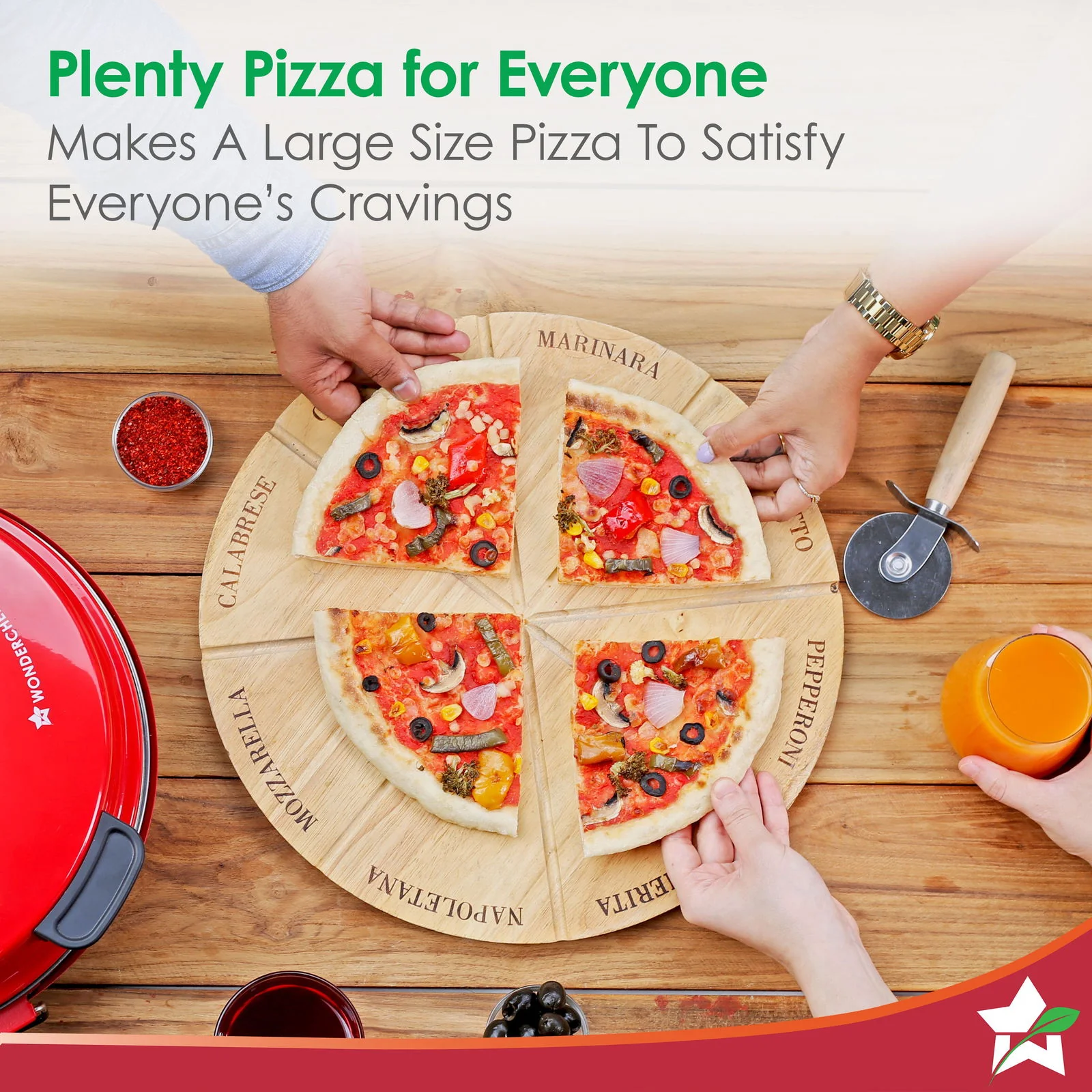 Wonderchef Regalia Pizza Maker | Crispy Pizzas in 5 Minutes with Rapid Cooking over 450°C | Wood-Fired Pizza-Like Taste | Lava Stone Base for Golden Crust | 1200W, 12-in Diameter | 2-Year Warranty - Image 4