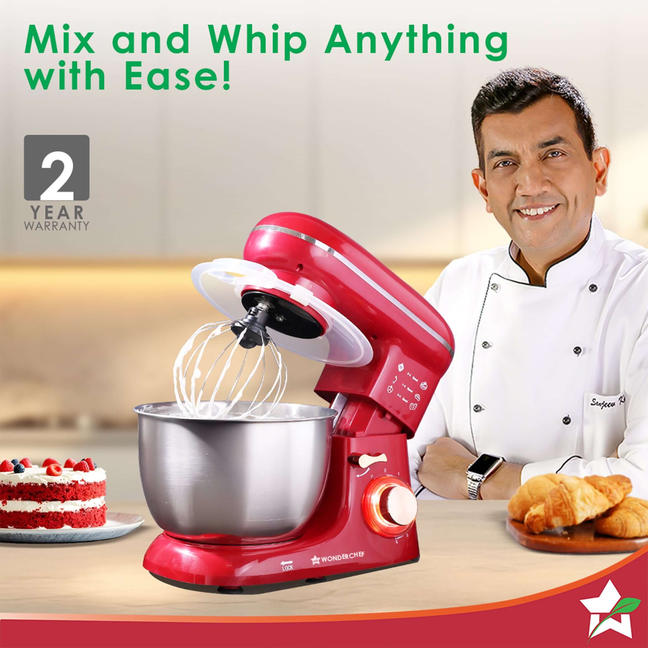Regalia Stand Mixer | 4.5L Stainless-steel Bowl | Whisk, Whip, Beat, Mix | For Cake & Pizza Doughs, Creams, Salad Dressings, Egg Whites/Yolks | 6-speed Setting | 3 Attachments | 2-year Warranty - Image 2