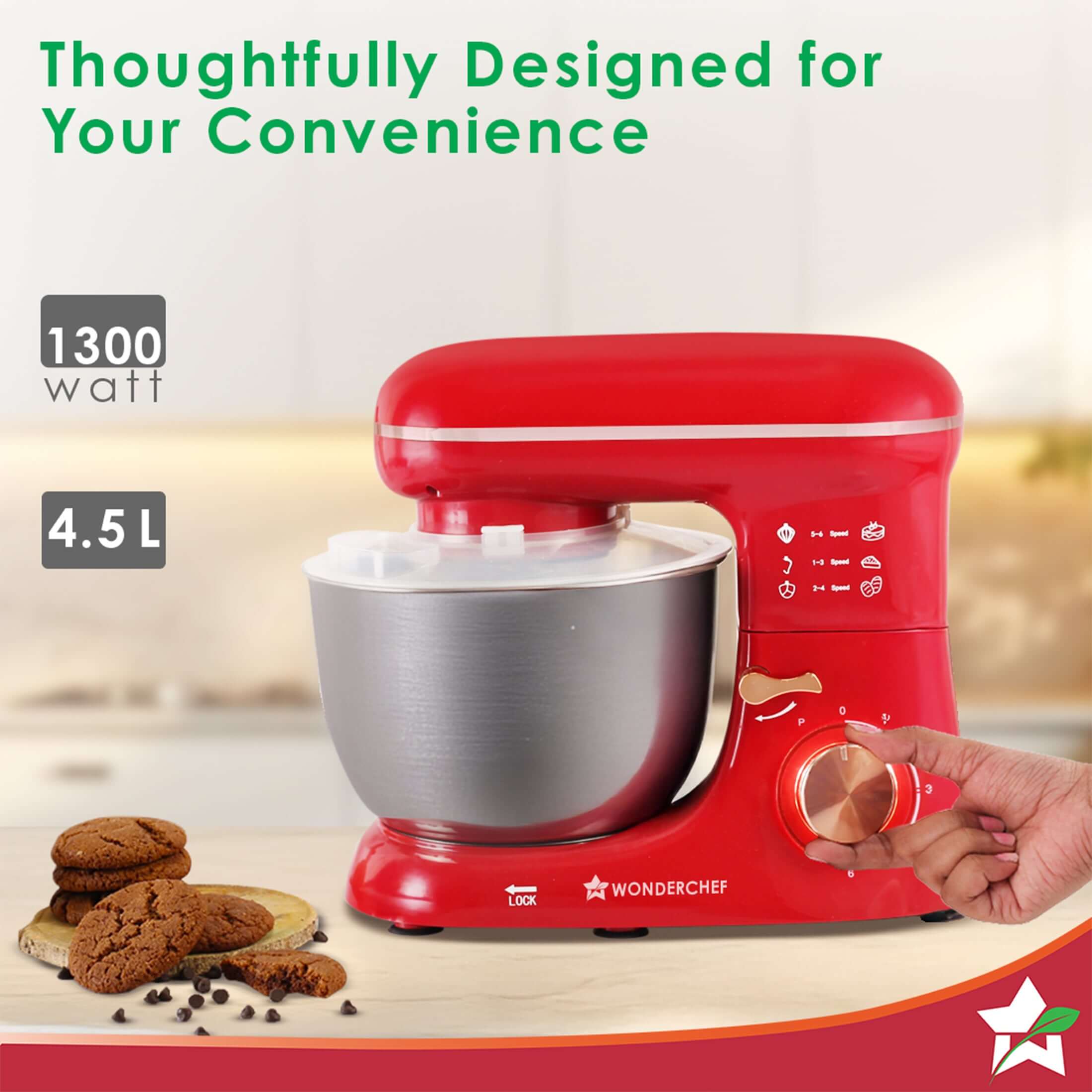 Regalia Stand Mixer | 4.5L Stainless-steel Bowl | Whisk, Whip, Beat, Mix | For Cake & Pizza Doughs, Creams, Salad Dressings, Egg Whites/Yolks | 6-speed Setting | 3 Attachments | 2-year Warranty - Image 6