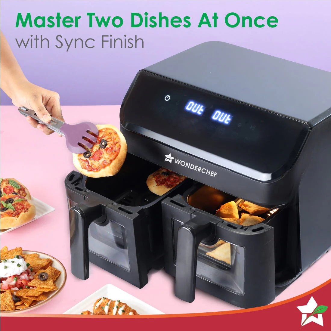 Regenta Digital Air Fryer with Dual Basket | 2000W, 9L | 2 Baskets for Different Types of Cooking | Healthy Food with Minimum Oil | Auto Resume & Shut-off | Touch Screen | 2 Year Warranty - Image 4