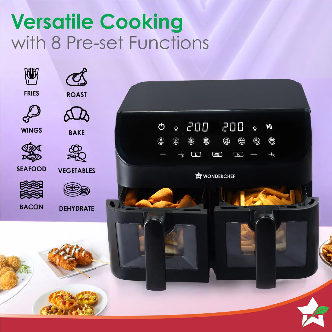 Regenta Digital Air Fryer with Dual Basket | 2000W, 9L | 2 Baskets for Different Types of Cooking | Healthy Food with Minimum Oil | Auto Resume & Shut-off | Touch Screen | 2 Year Warranty - Image 6