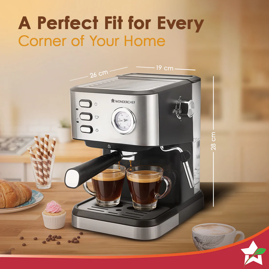 Regenta Espresso Coffee Machine, 19-bar, Make Espressos, Cappuccinos & Lattes at Home, With Steamer, Metal Porta Filter, Temperature Dial, 2 Year Warranty - Image 3