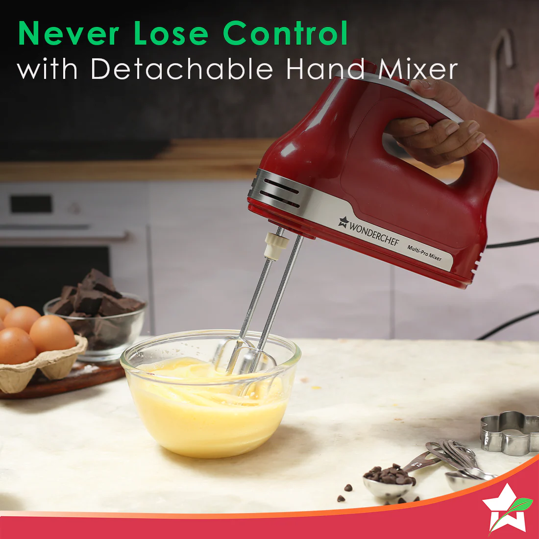 Crimson Revo Stand Mixer and Beater with 5 Speed Settings | Rotating Head Technology | 4.5L SS Bowl | 300 Watt Powerful Copper Motor | Mixing Beater, Dough Hook Attachments & Spatula | Ideal for Home Cooks & Professional Bakers | 2 Year Warranty | Red - Image 3