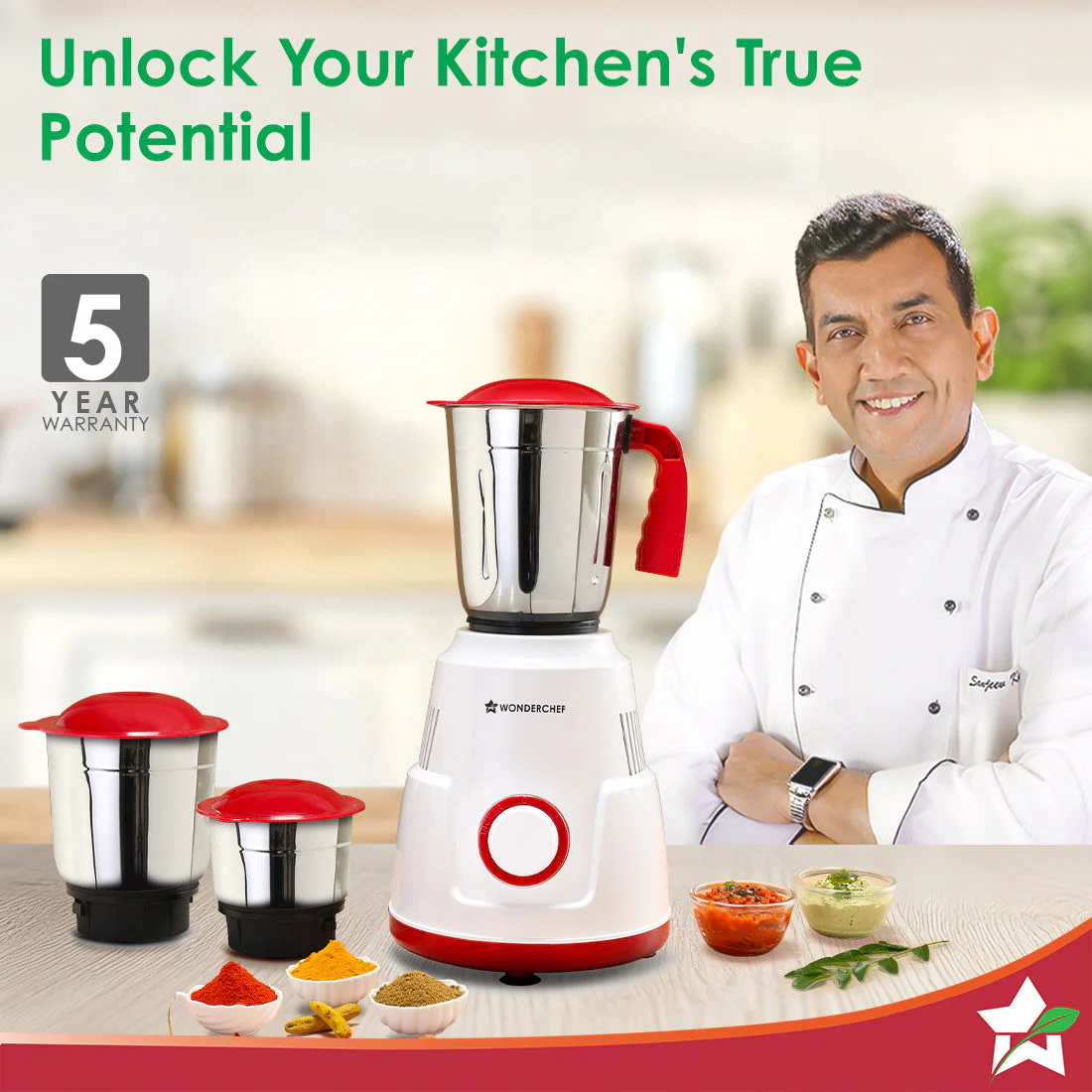 Robo 500 W Mixer Grinder | 3 Stainless Steel Jars for Powerful Blending, Mixing, Grinding | 3-Speed & Pulse Function | Anti-Skid Feet | 5 Years Warranty on Motor | Red & White - Image 2
