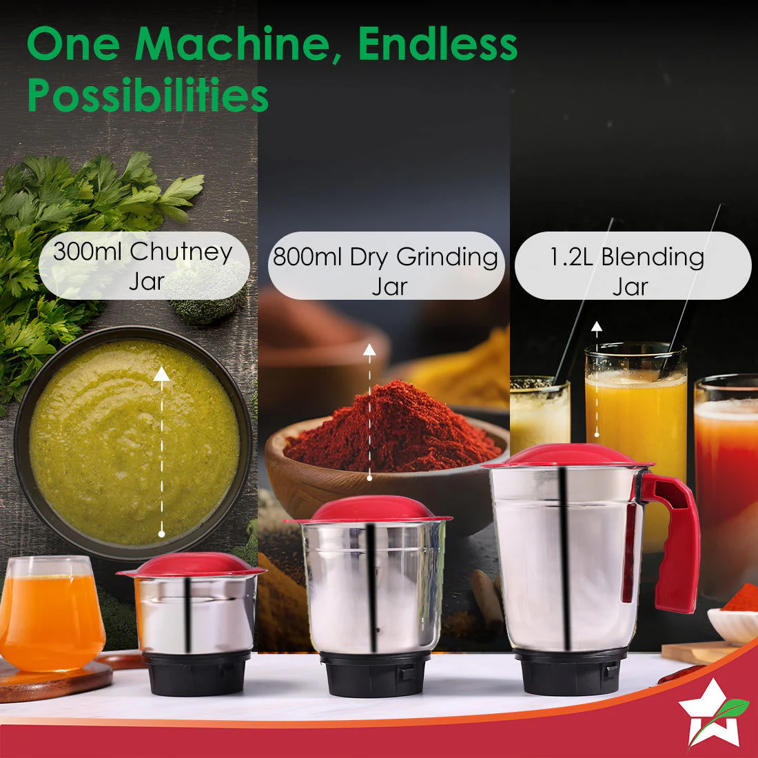 Robo 500 W Mixer Grinder | 3 Stainless Steel Jars for Powerful Blending, Mixing, Grinding | 3-Speed & Pulse Function | Anti-Skid Feet | 5 Years Warranty on Motor | Red & White - Image 5