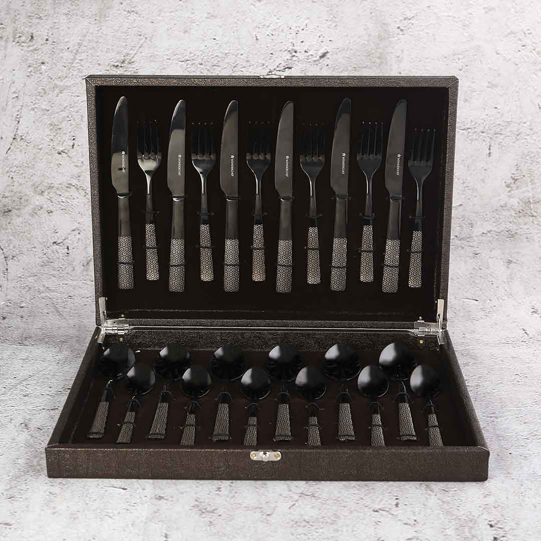 Roma Cutlery Gift Set - Black - Set of 24pcs - Image 6