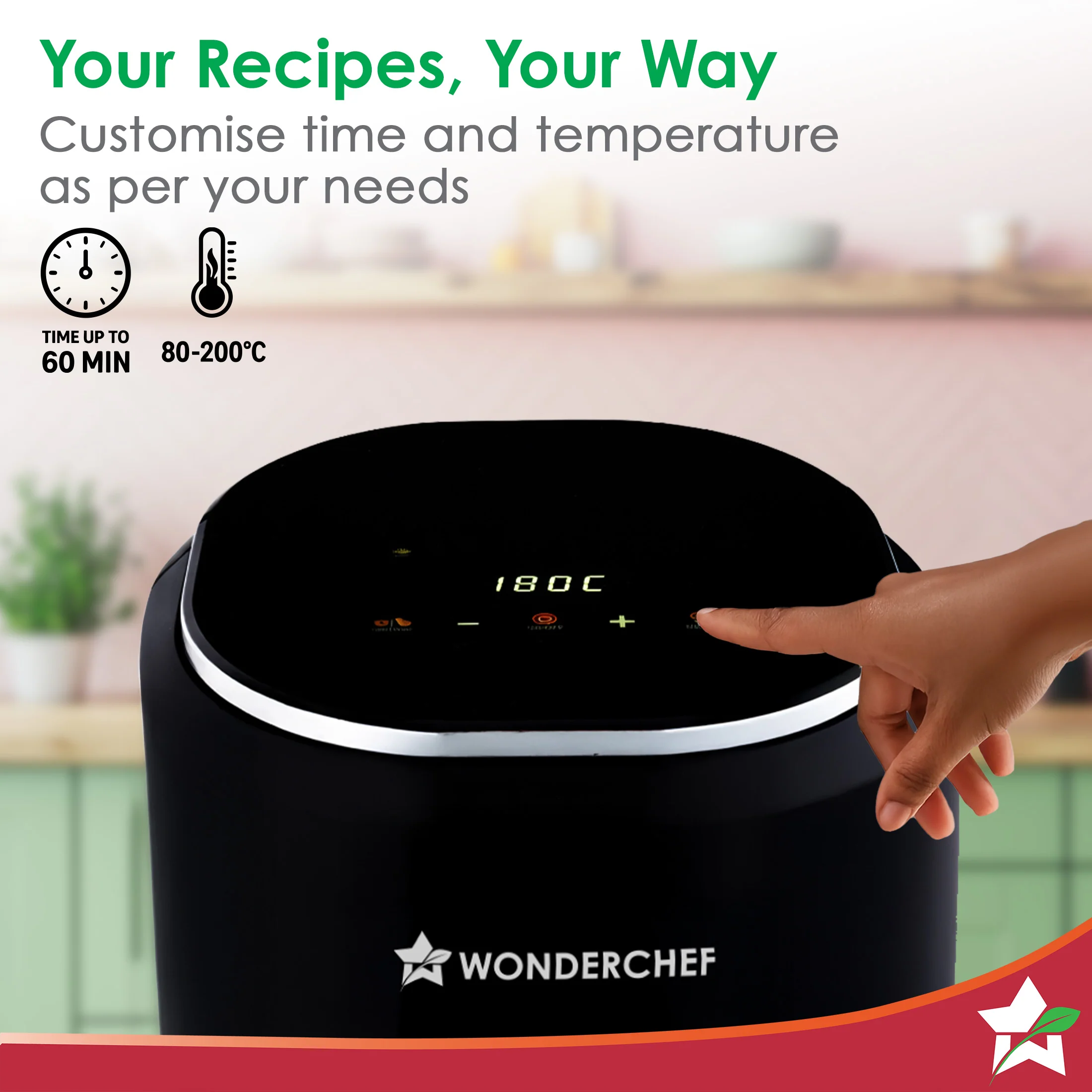 Roma Digital Air Fryer, 1380W, 4.5L, Rapid Hot Air Technology, 7 Pre-set Menus, Non-stick Basket, Customised Time & Temperature Control, Fry, Bake, Grill, Chrome Finish, 2-Yr Warranty - Image 3