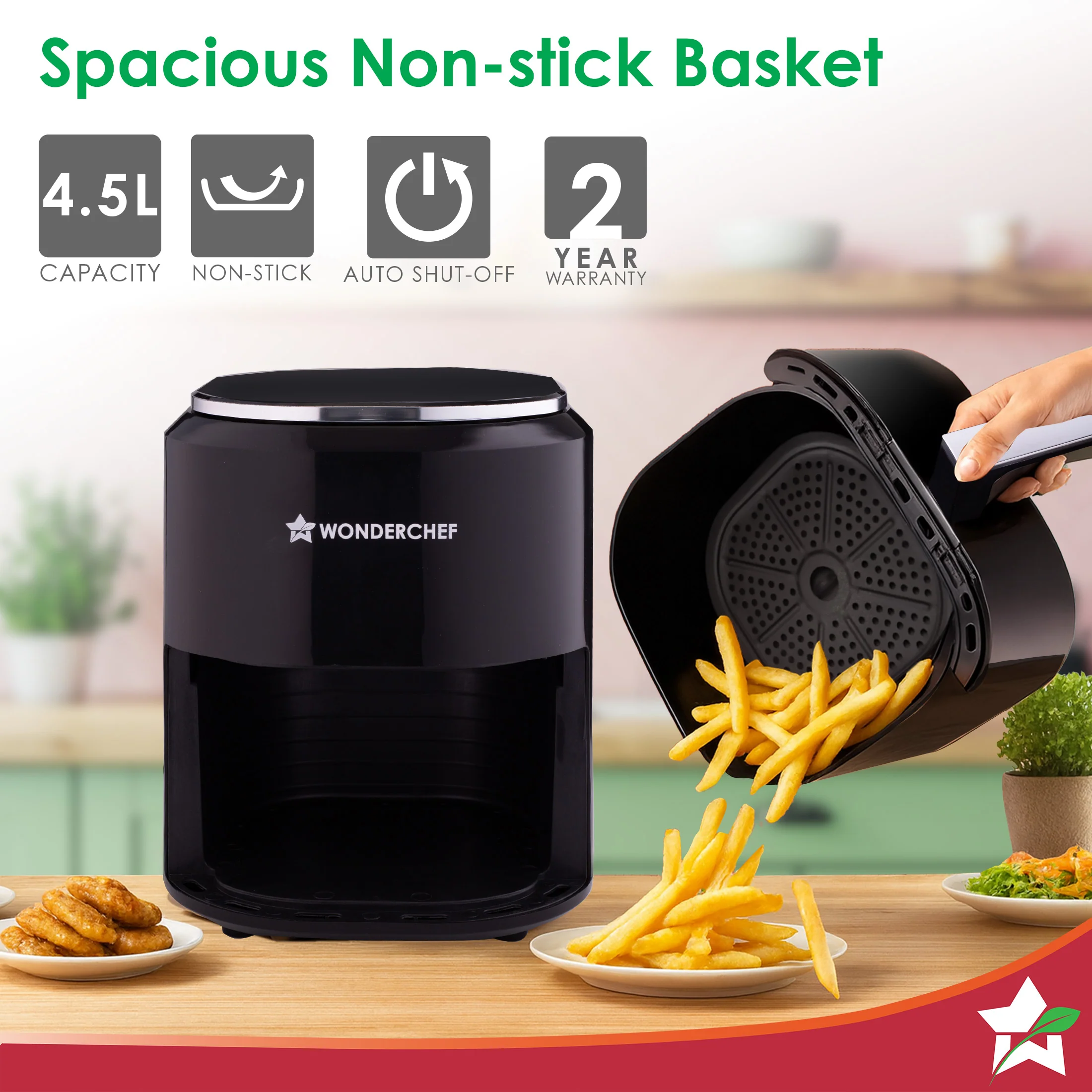 Roma Digital Air Fryer, 1380W, 4.5L, Rapid Hot Air Technology, 7 Pre-set Menus, Non-stick Basket, Customised Time & Temperature Control, Fry, Bake, Grill, Chrome Finish, 2-Yr Warranty - Image 5