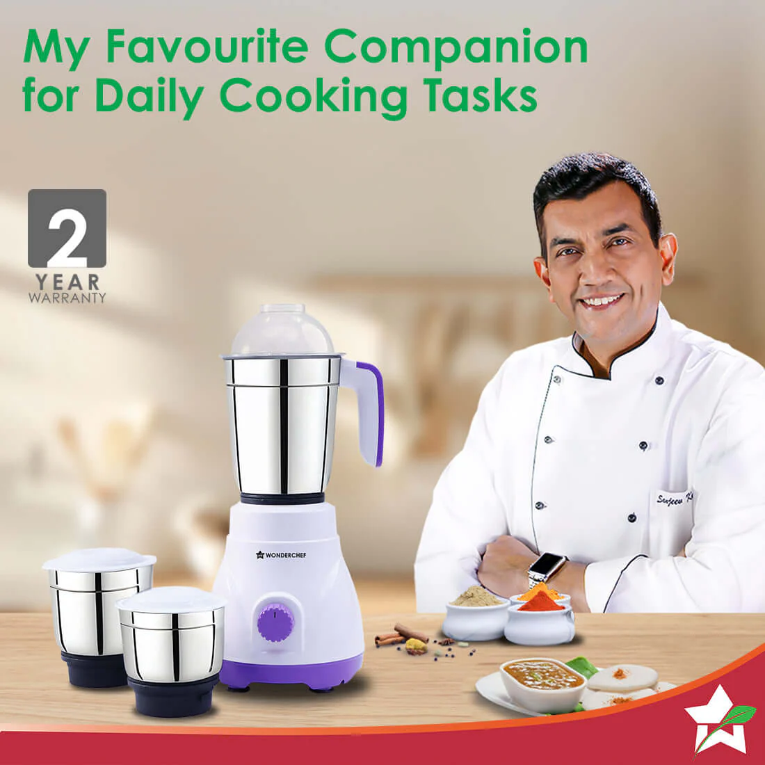 Roma Mixer Grinder | 500W Motor | 3 Jars for Blending, Wet & Dry Grinding | Stainless Steel Jars & Blades | Make Chutneys, Masalas, Batters and Much More | 2-Year Warranty | White & Blue - Image 2
