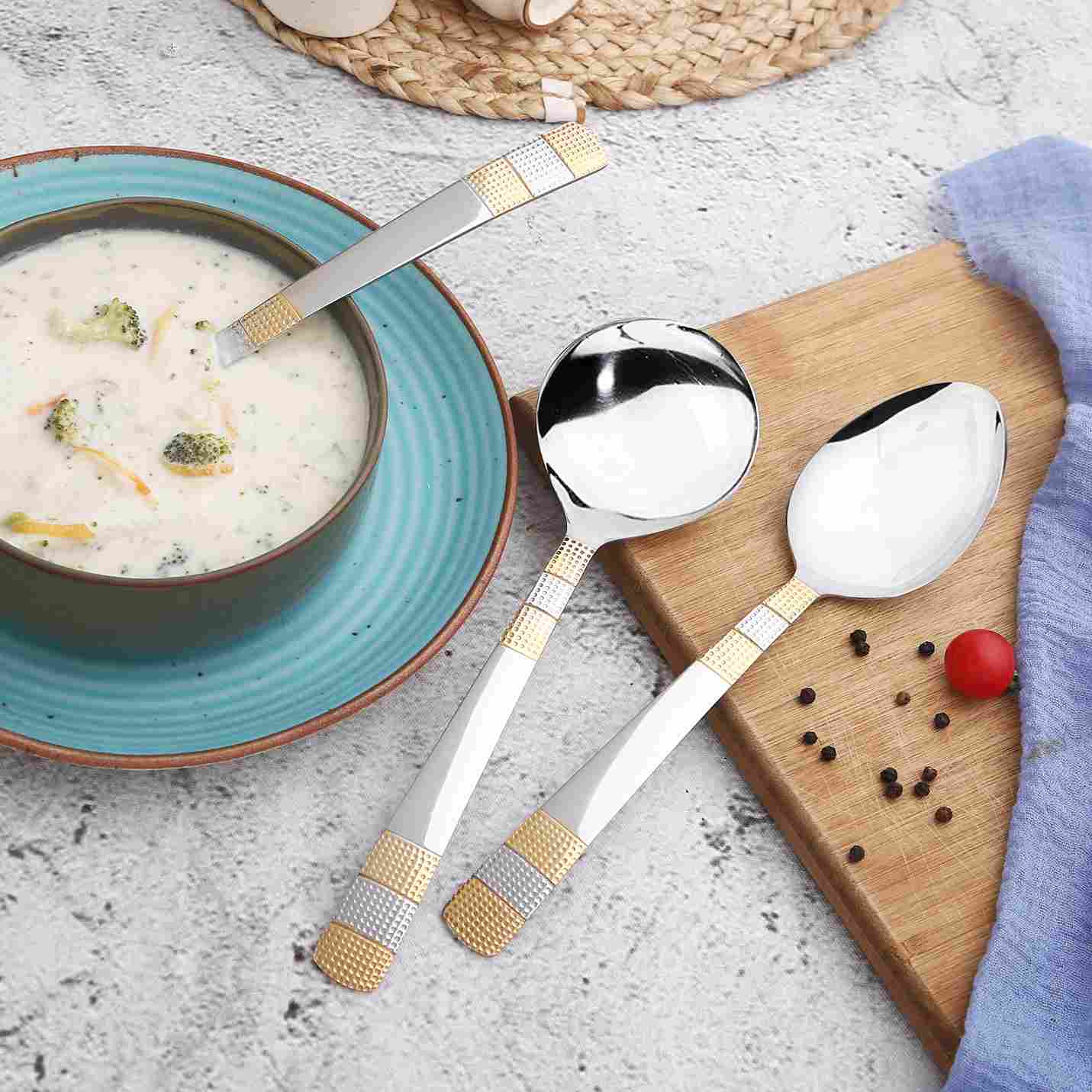 Roma Serving Spoon Set - Gold Plated - Set of 3pcs - Image 2