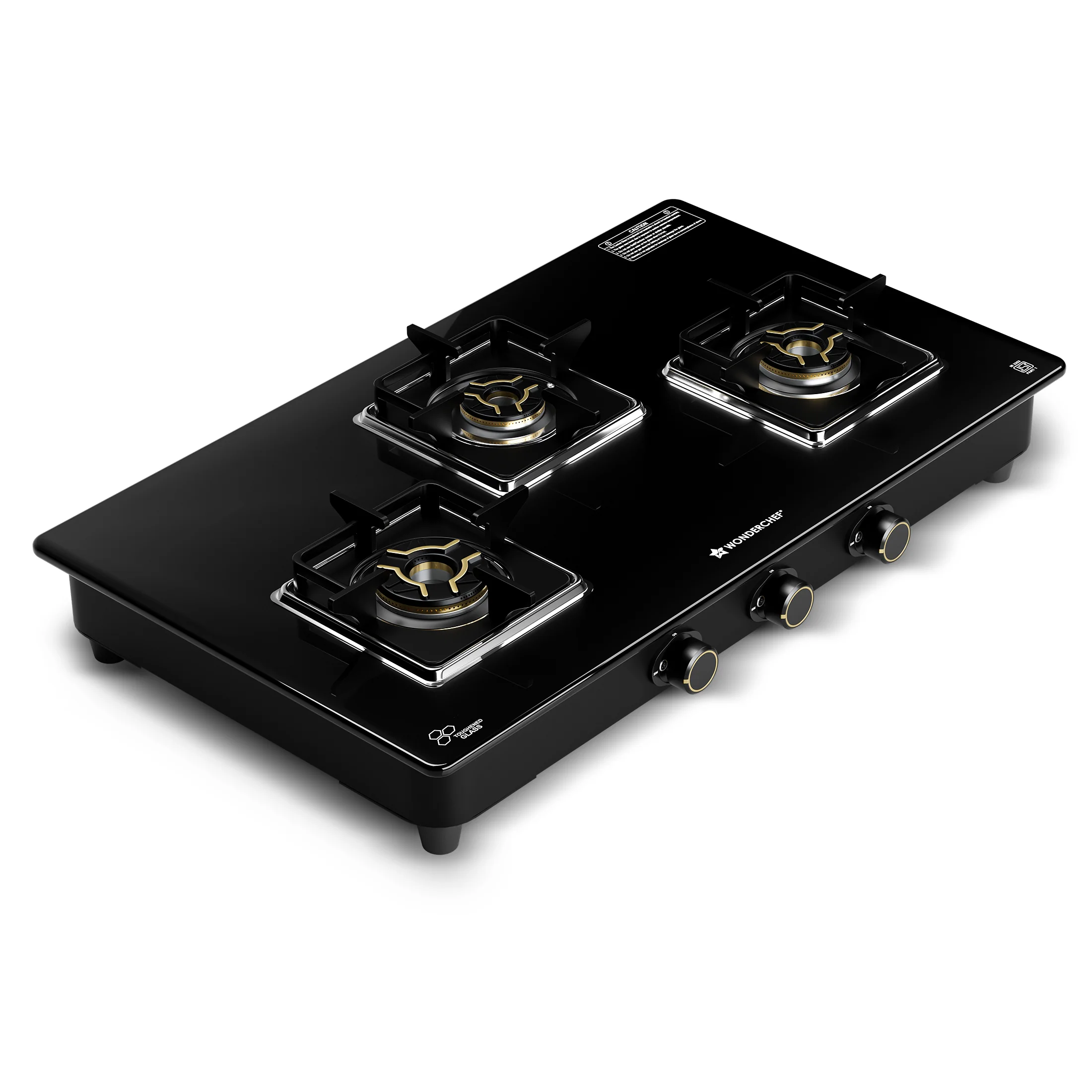 Royal 3 Brass Burner Gas Stove, LPG Gas Stove for Kitchen, ISI-approved 8mm Toughened Glass Surface, 3D Brass Burners, Pan-support with Flame Guard, Spill-proof Design, 2-Yr Warranty