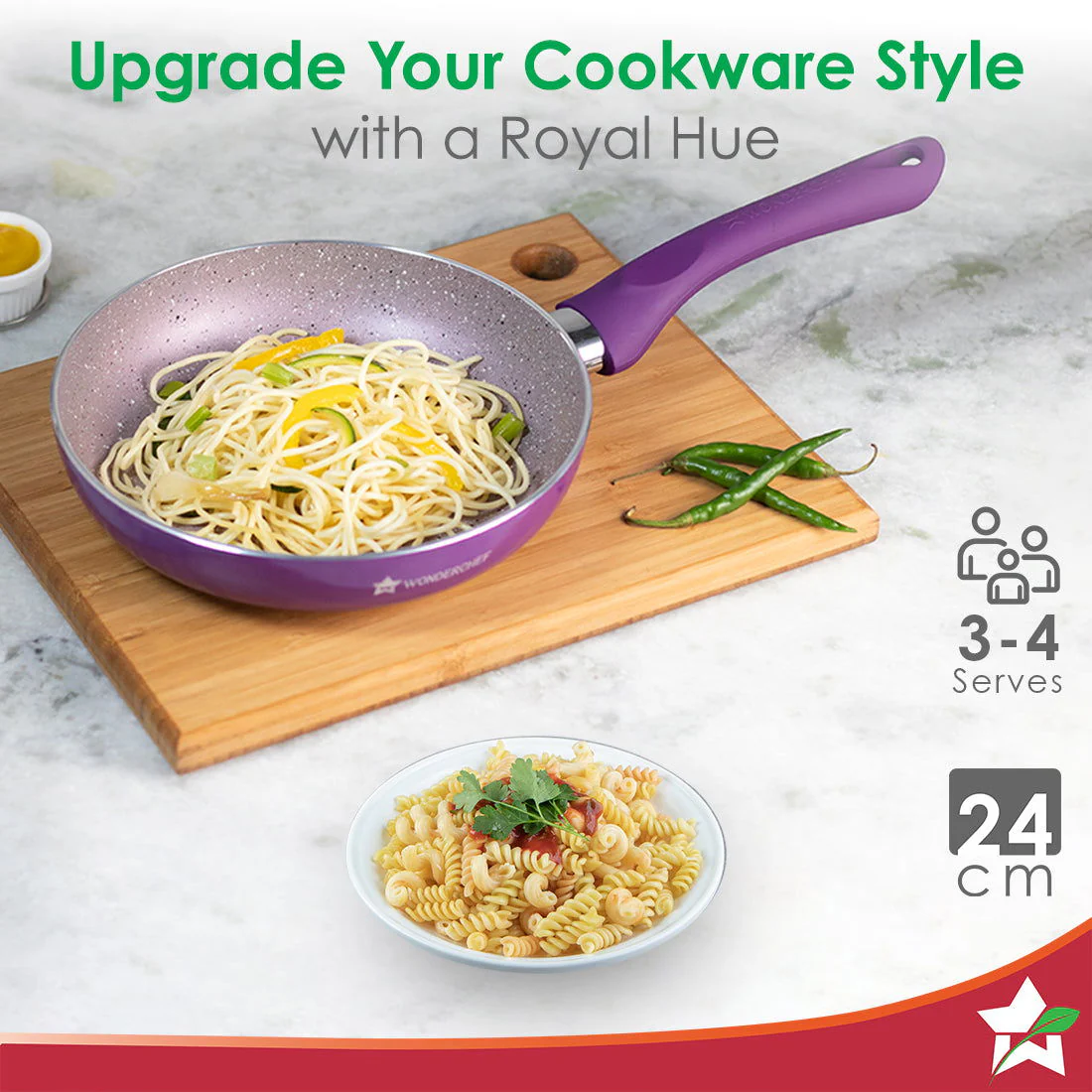 Wonderchef Renewed Royal Velvet 24cm Non-Stick Fry Pan | 24cm | Induction Bottom | Soft-Touch Handle | Virgin Grade Aluminium | PFOA and Heavy Metals Free - Image 5