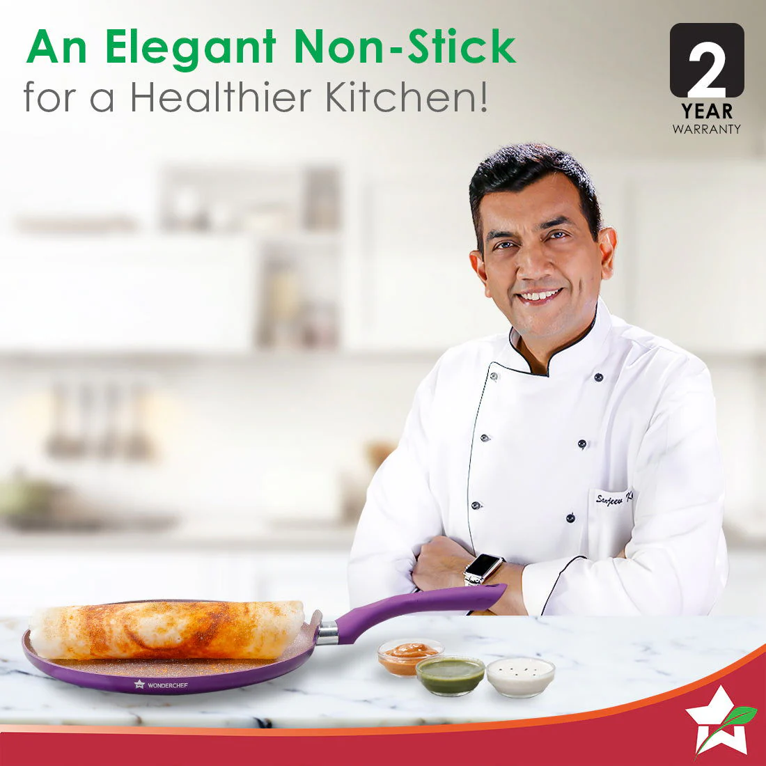 Wonderchef Renewed Royal Velvet 28cm Non-Stick Dosa Tawa | Induction Bottom | Soft-Touch Handle | Virgin Grade Aluminium | 3mm Thick | PFOA and Heavy Metals Free - Image 2